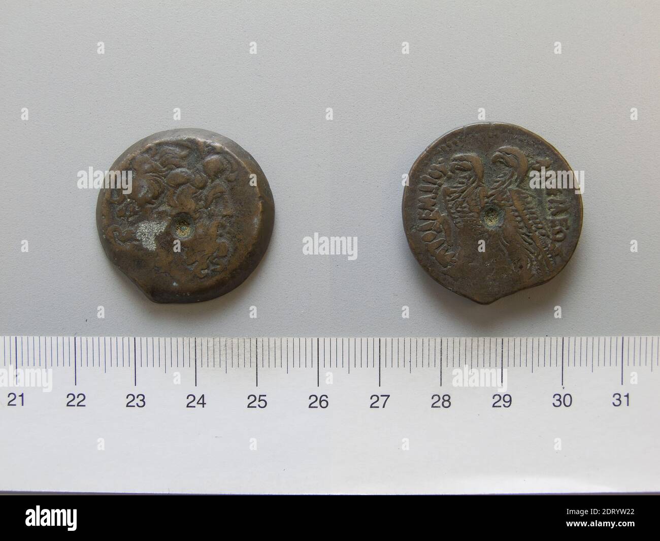 Ruler: Ptolemy VI, King of Egypt, 180–145 B.C.Coin of Ptolemy VI, King of Egypt, after 169 B.C., Bronze, 22.32 g, 12:00, 29.3 mm, Made in Greece, Greek, 2nd century B.C., Numismatics Stock Photo