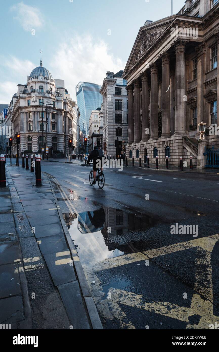 London, UK - December 2020 : Mansion House in the City of London, with quiet streets Stock Photo