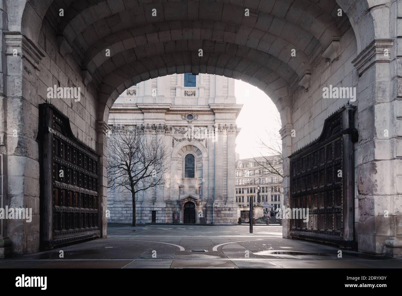 London, Uk- December 2020 : Temple Bar Gate by Sir Christopher Wren, Paternoster Square, near St Paul's Cathedral Stock Photo