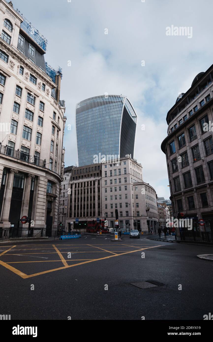 London, UK - December 2020 : 20 Fenchurch Street in the City of London, with quiet streets Stock Photo