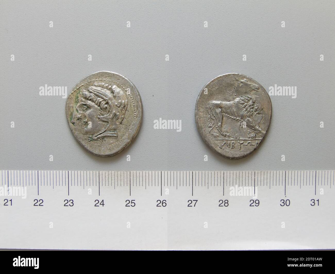 Mint: Libya, Didrachm from Libya, after c. 200 B.C., Silver, 7.31 g, 12:00, 27.7 mm, Made in Libya, Greek, after 3rd century B.C., Numismatics Stock Photo