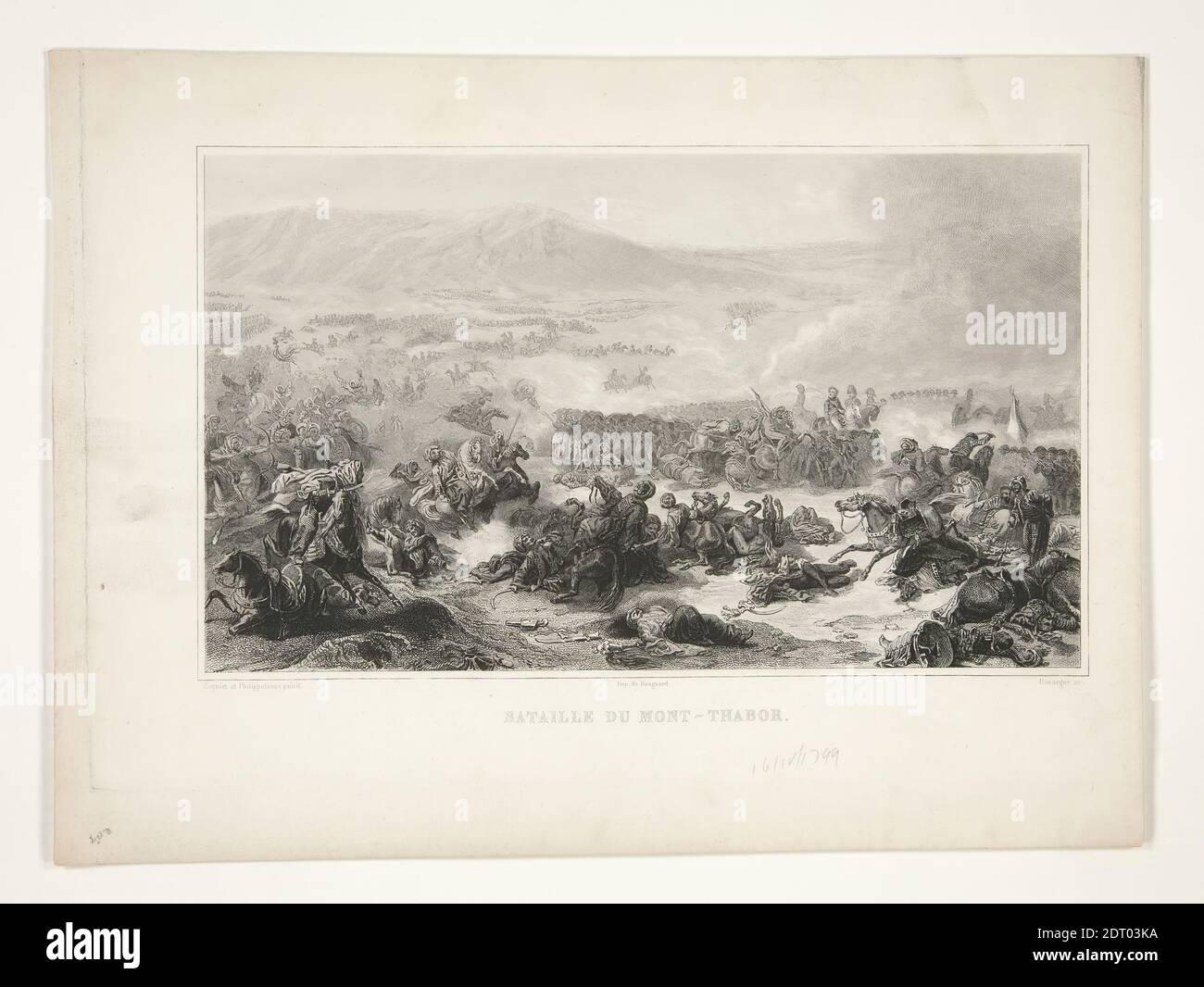 Engraver: Emile Rouargue, French, 1795–1865, After: Leon Cogniet, French, 1794–1880, After: Felix Henri Emmanuel Philippoteaux, French, 1815–1884, Bataille du Mont-Thabor (Battle of Mount Tabor), Engraving, sheet: 22.3 × 30.5 cm (8 3/4 × 12 in.), French, 19th century, Works on Paper - Prints Stock Photo