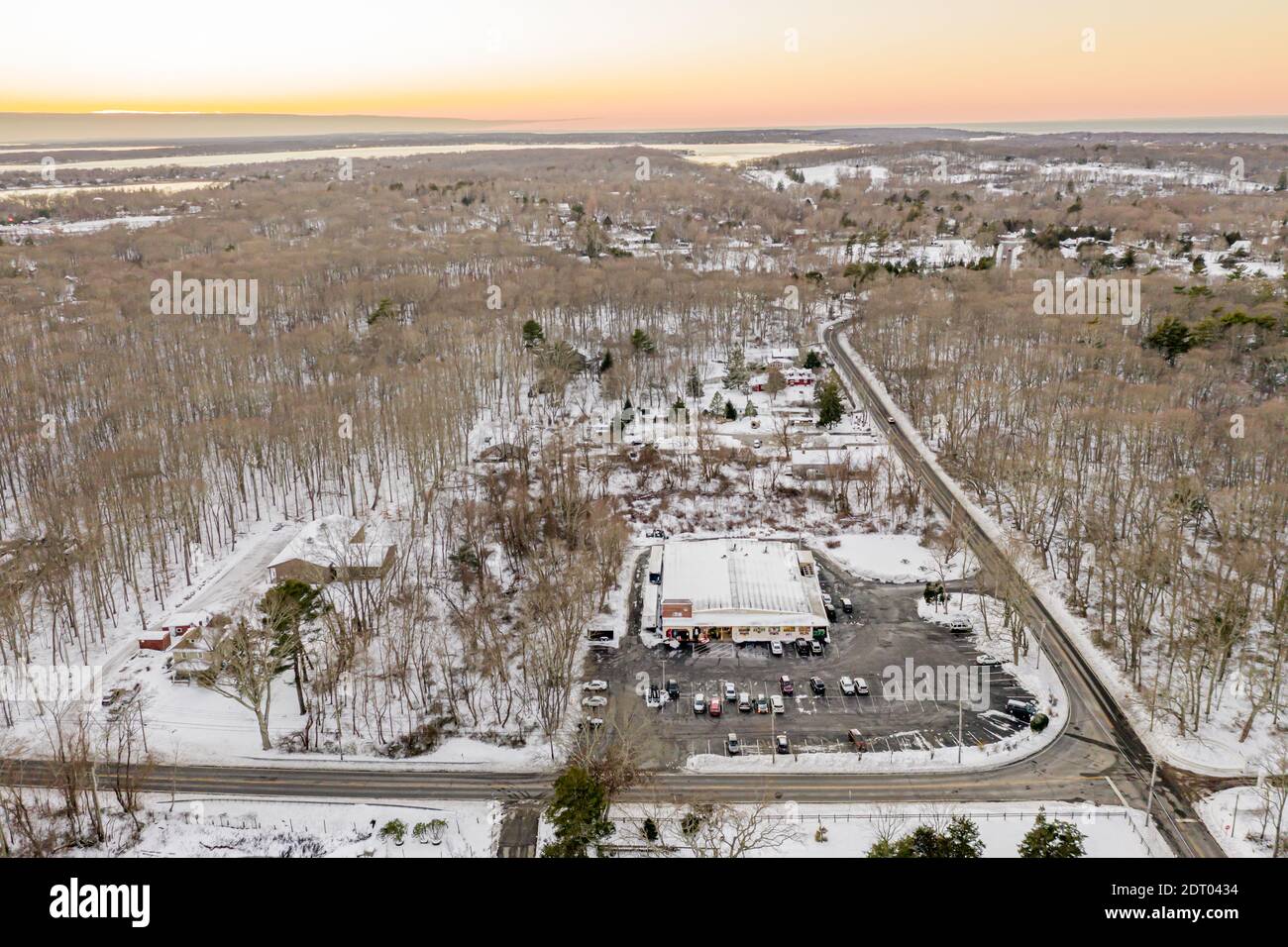 Aerial view of the Shelter Island IGA in winter Stock Photo
