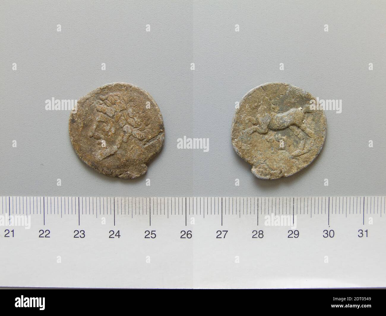 Ruler: Micipsa, King of Numidia, ruled 148–118 B.C.Mint: Numidia, Coin of Micipsa from Numidia, 148–118 B.C., Lead, 9.01 g, 12:00, 27.7 mm, Made in Numidia, Numidian, 2nd century B.C., Numismatics Stock Photo