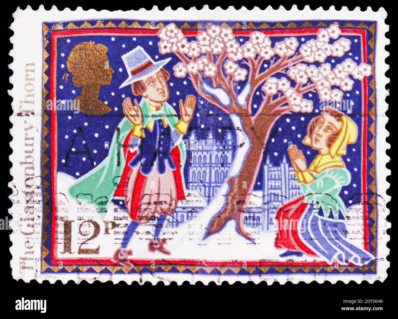 MOSCOW, RUSSIA - FEBRUARY 21, 2019: A stamp printed in United Kingdom shows The Glastonbury Thorn, Christmas 1986 - Folk Customs serie, circa 1986 Stock Photo