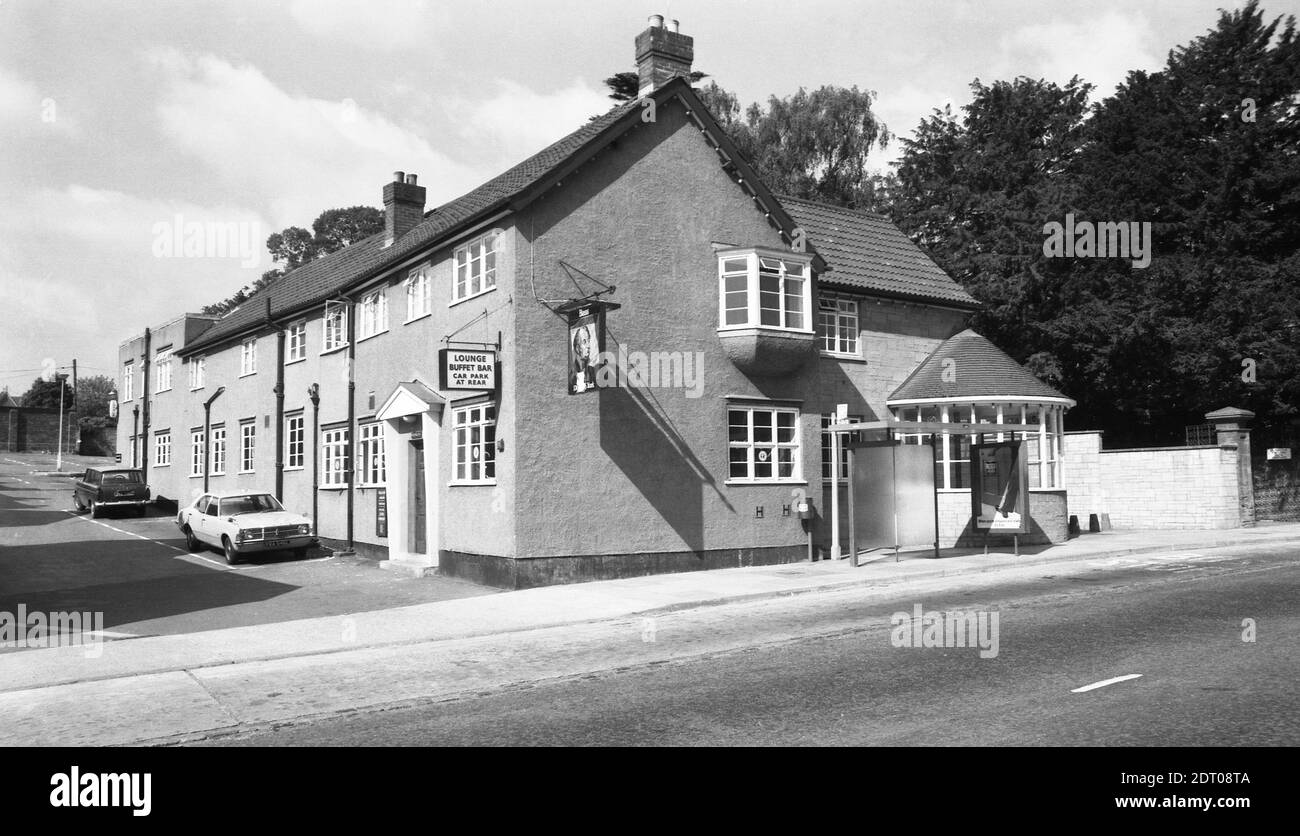 The Duke of York pub in Kingston, Yeovil. Photo possibly taken later than 1973 as not on the original 6x6cm negatives but on 35mm. The main pub shown in this photo, on the main road, was rebuilt in 1905 but the rear of this side elevation is a later addition and more box-like. A Bass gallows sign sits over the pavement to the main road. The pub later became 'Buddys' and later still the Conservative Club once they'd moved from Prince's Street. Duke of York in Yeovil in 1973 and later the Conservative Club. Number 0085c Stock Photo