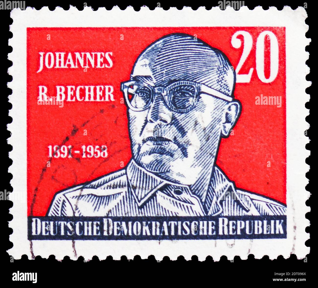 MOSCOW, RUSSIA - FEBRUARY 21, 2019: A stamp printed in Germany, Democratic Republic shows Johannes Robert Becher, serie, circa 1959 Stock Photo