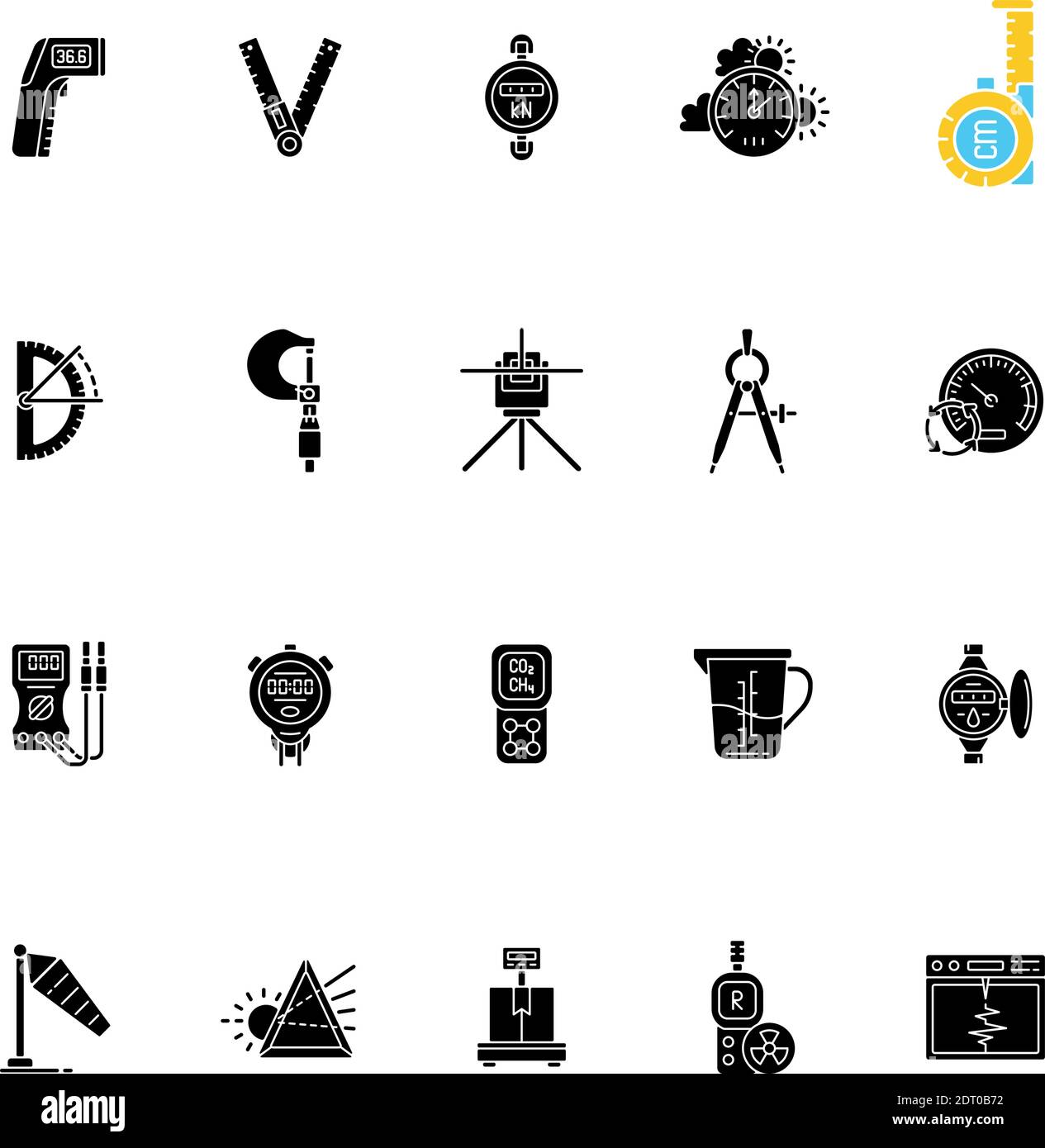 Measurement elements black glyph icons set on white space Stock Vector