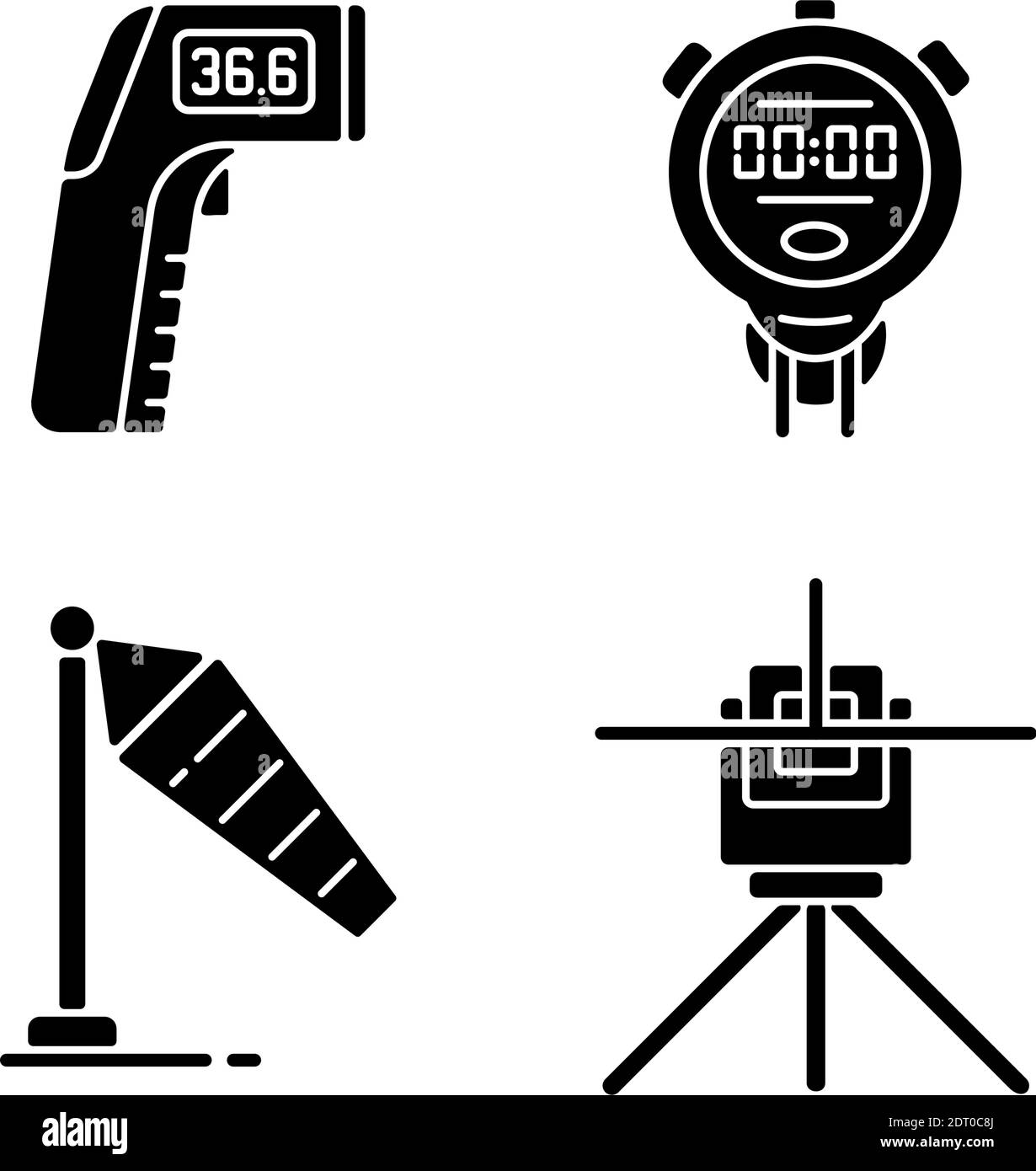 Measuring tools black glyph icons set on white space Stock Vector