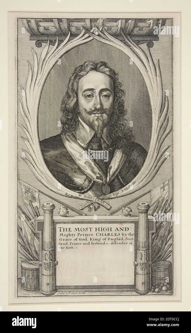 Artist: Wenceslaus Hollar, Bohemian, 1607–1677, Charles I and the Camps of his Army in the Scottish War (cut version: portrait only), Etching, platemark: 29 × 16.3 cm (11 7/16 × 6 7/16 in.), Made in Bohemia, Czech Republic, Bohemian, 17th century, Works on Paper - Prints Stock Photo