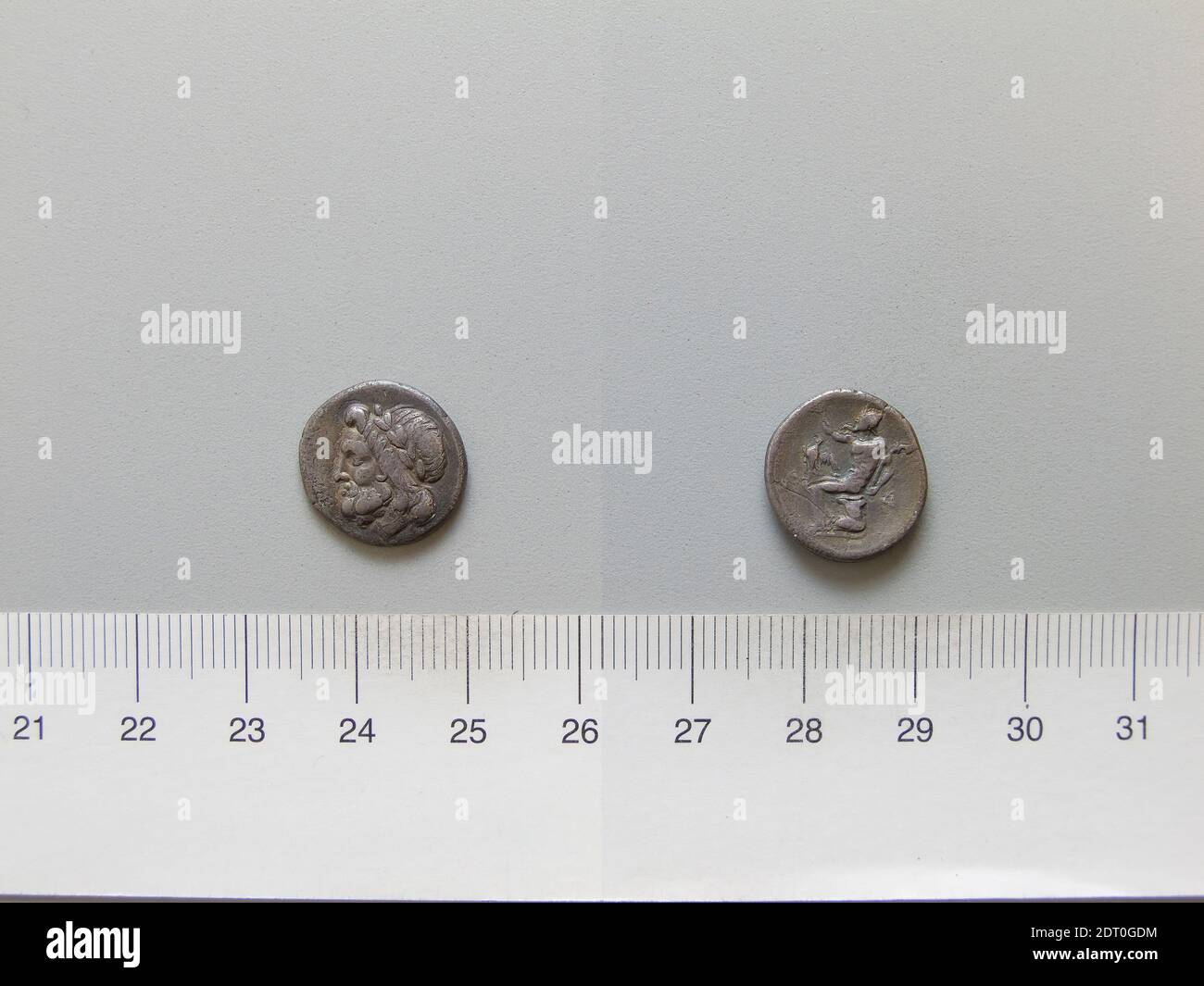 Ruler: Arcadian League, Mint: Megalopolis, Coin of Arcadian League from Megalopolis, 175–168 B.C., Bronze, 2.25 g, 3:00, 15.4 mm, Made in Megalopolis, Arcadia, Greek, 4th century B.C., Numismatics Stock Photo
