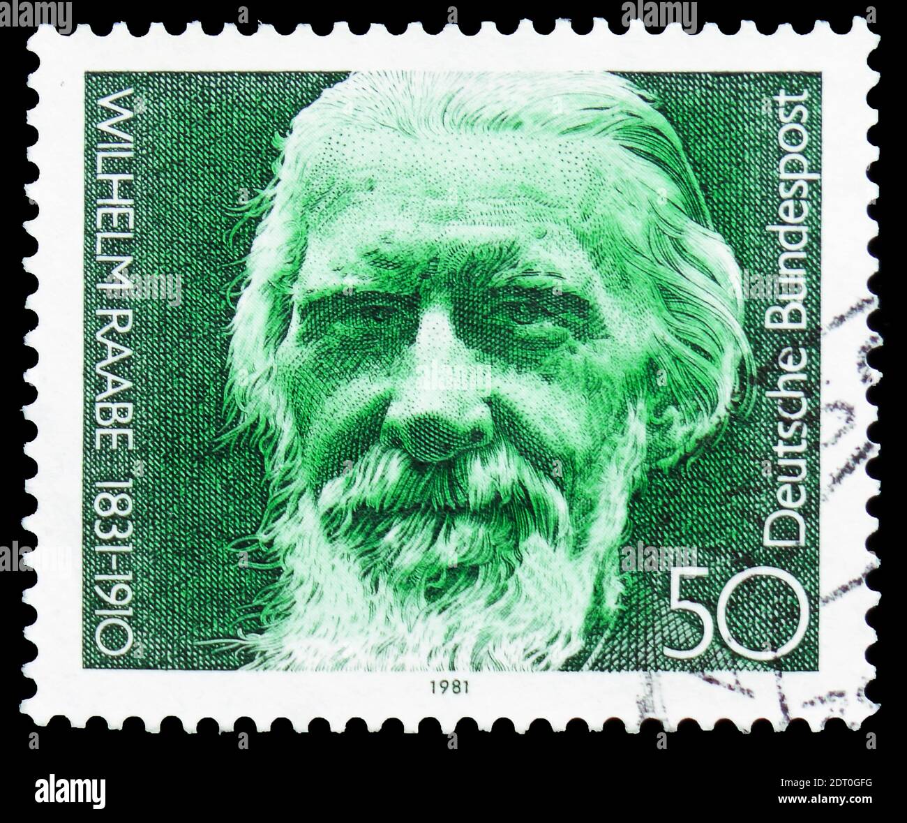 MOSCOW, RUSSIA - FEBRUARY 21, 2019: A stamp printed in Germany, Federal Republic shows Wilhelm Raabe (1831-1910), poet, serie, circa 1981 Stock Photo
