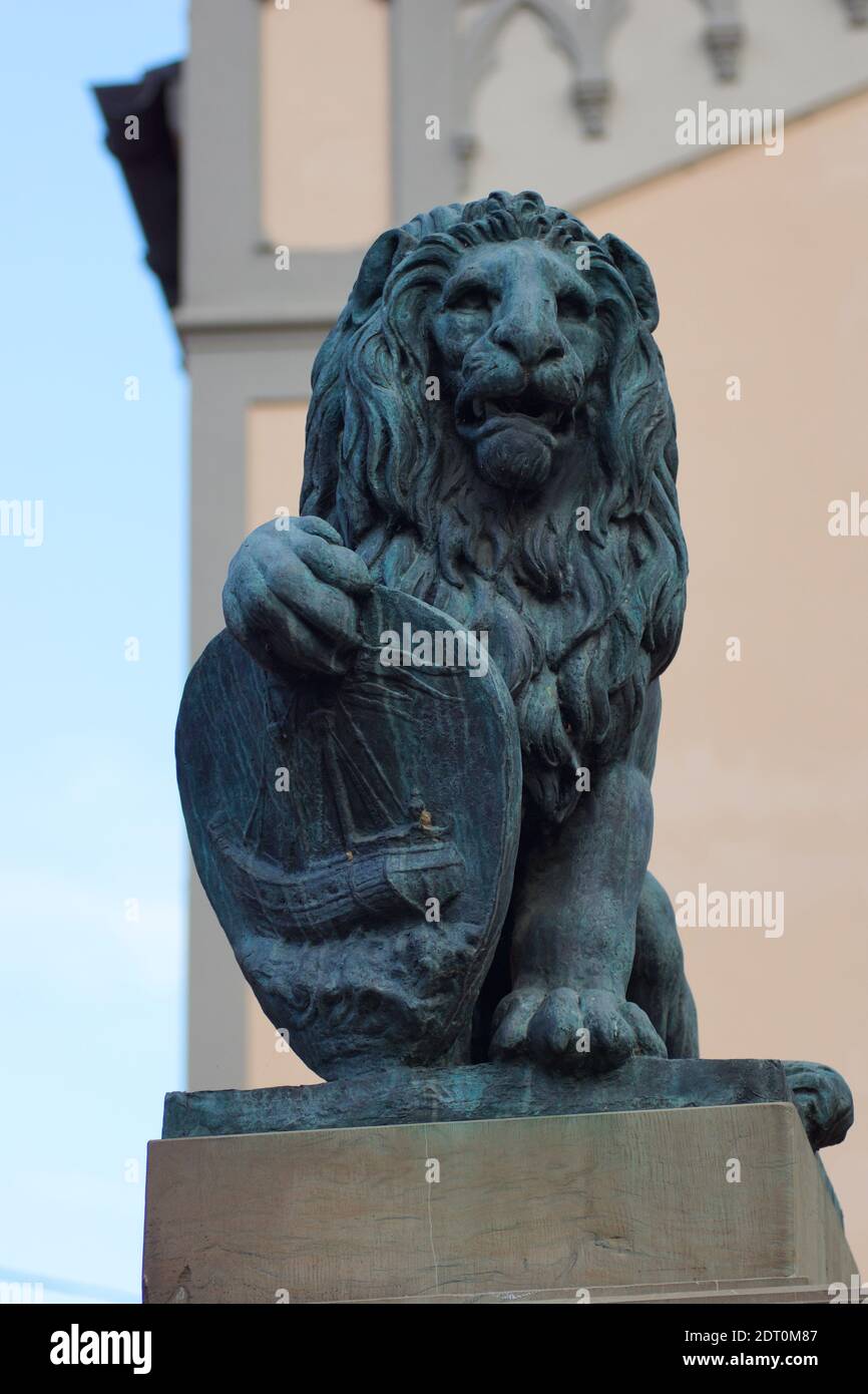 Lion statue. The historic center of Galeata. Emilia-Romagna, Forlì-Cesena, Italy Stock Photo