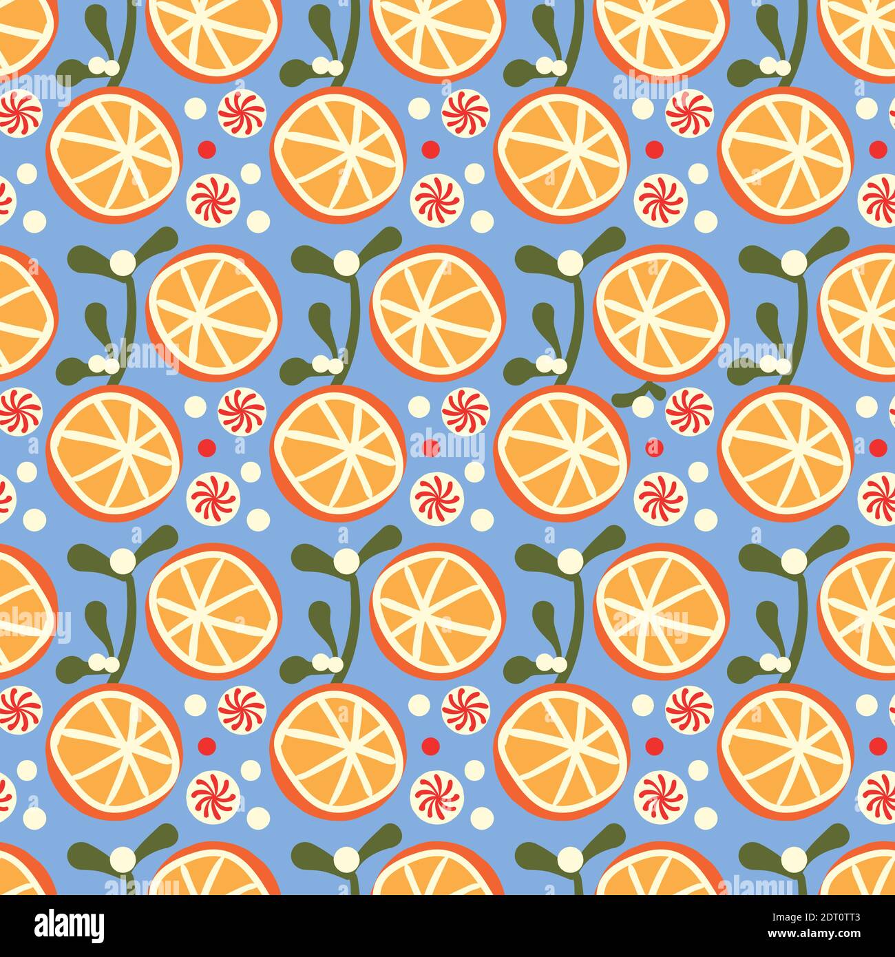 orange mistletoe and candy seamless vector pattern Stock Vector