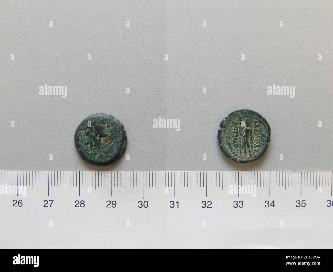 Ruler: Antiochus IV Epiphanes, ca. 215–164 B.C., ruled 175–164 B.C.Mint: Antioch, Coin of Antiochus IV Epiphanes from Antioch, 175–164 B.C., Copper, 3.57 g, 1:00, 16.6 mm, Made in Antioch, Syria, Greek, 2nd century B.C., Numismatics Stock Photo
