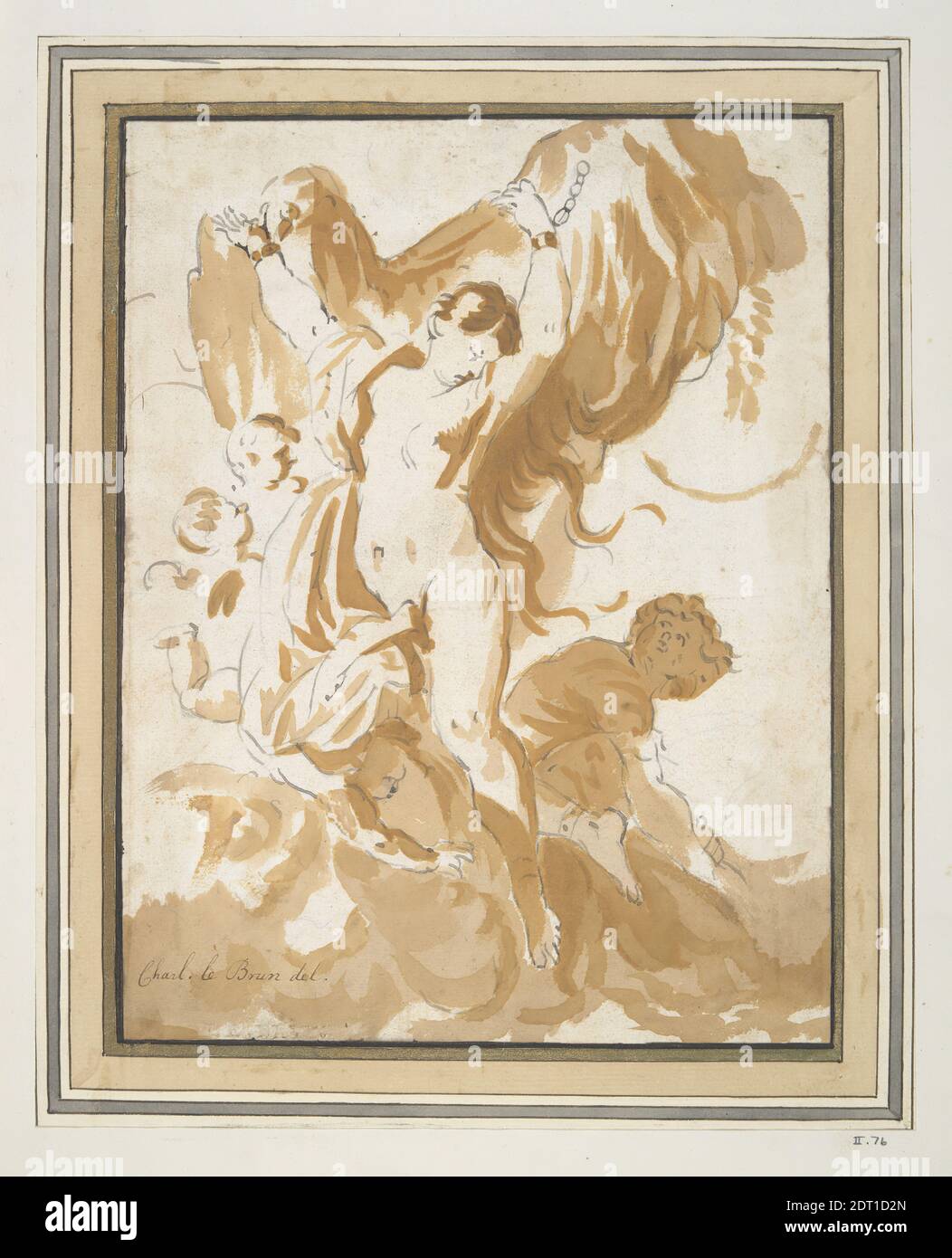Artist, circle of: Charles Le Brun, French, 1619–1690, Andromeda, 17th century, Brush and grey ink and brown wash over black chalk, image: 24 × 18.4 cm (9 7/16 × 7 1/4 in.), Made in France, French, 17th century, Works on Paper - Drawings and Watercolors Stock Photo