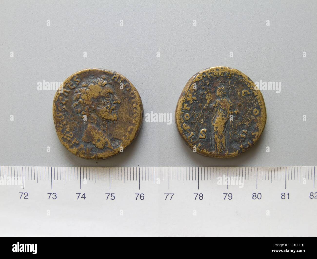 Ruler: Marcus Aurelius, Emperor of Rome, A.D. 121–180, ruled  A.D. 161–80, Mint: Rome, Sestertius of Marcus Aurelius, Emperor of Rome from Rome, A.D. 156–57, Orichalcum, 26.56 g, 5:00, 31.2 mm, Made in Rome, Italy, Roman, 2nd century A.D., Numismatics Stock Photo
