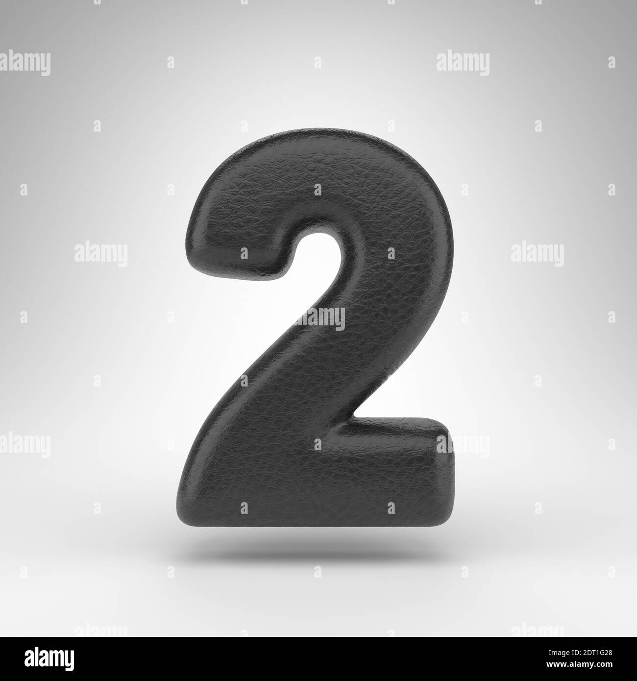 Number 2 on white background. Black leather 3D rendered number with ...