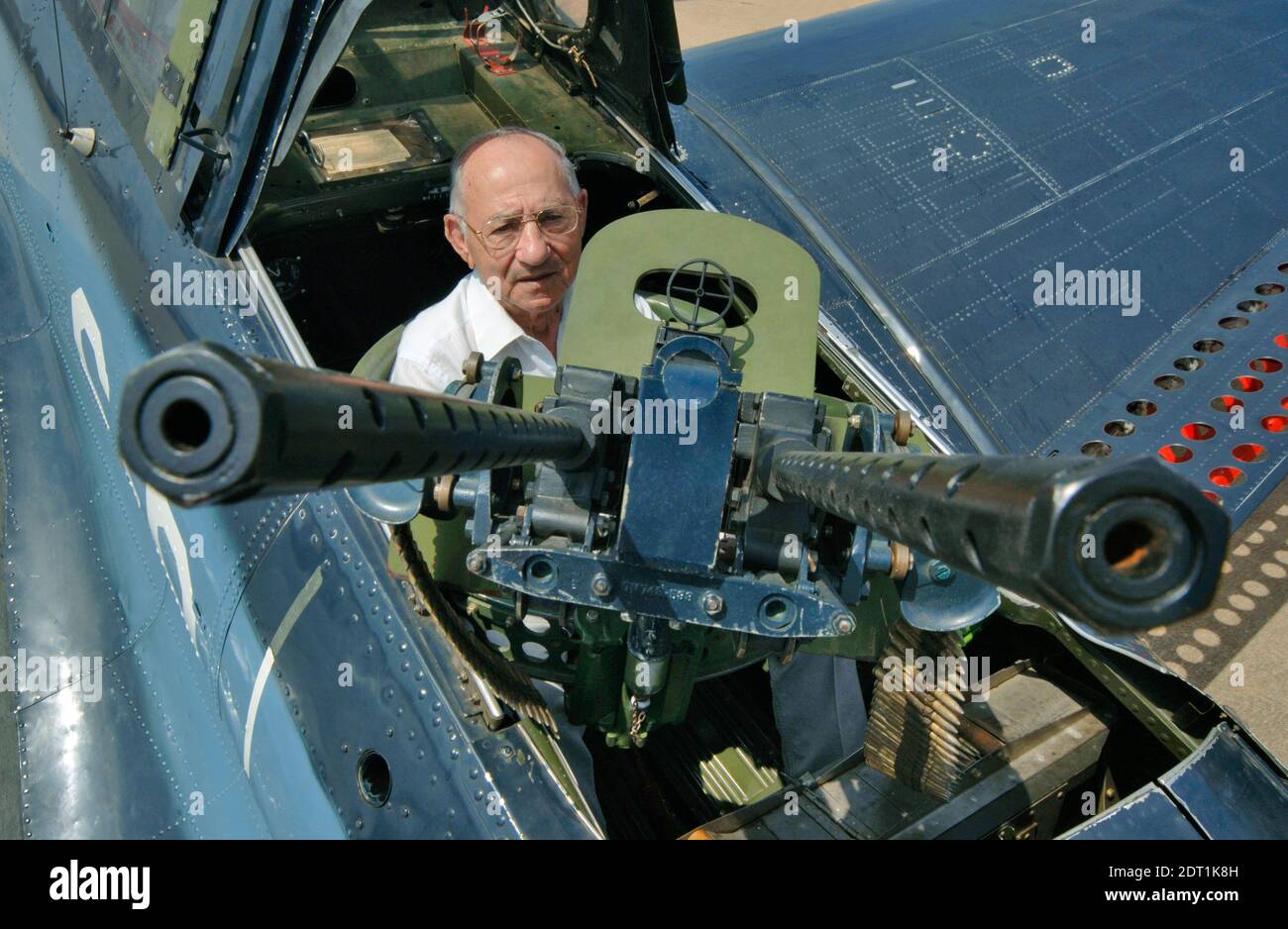 WWII US Navy SBD Dauntless Machine gunner revisits his role in the Pacific. Stock Photo