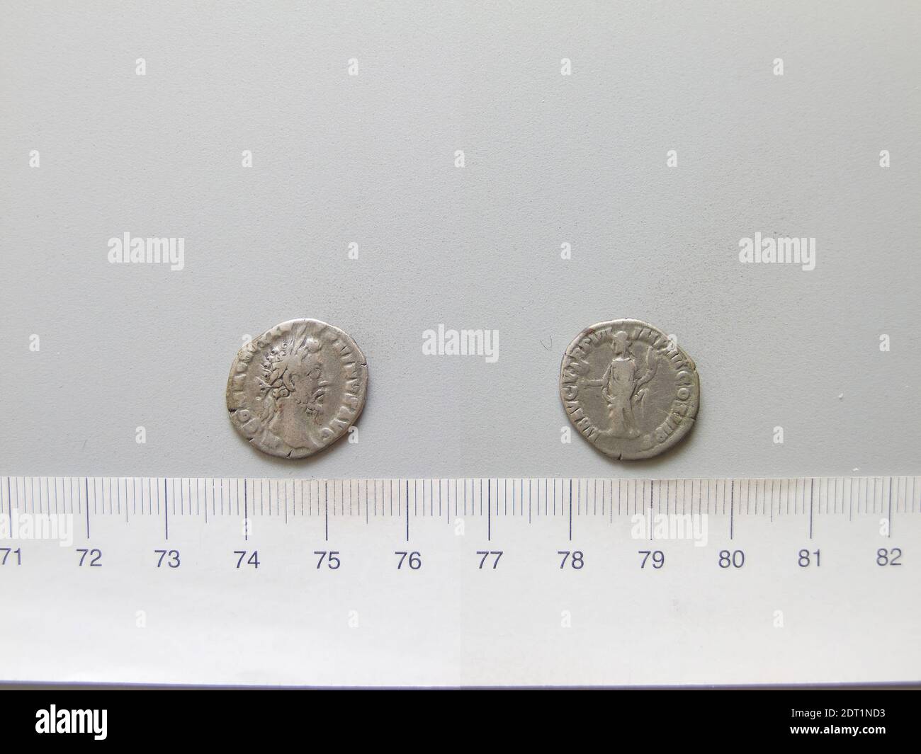 Ruler: Commodus, Emperor of Rome, A.D. 161–192, ruled 180–92, Mint: Rome, Denarius of Commodus, Emperor of Rome from Rome, 181–82, Silver, 2.42 g, 11:00, 17.9 mm, Made in Rome, Italy, Roman, 2nd century, Numismatics Stock Photo