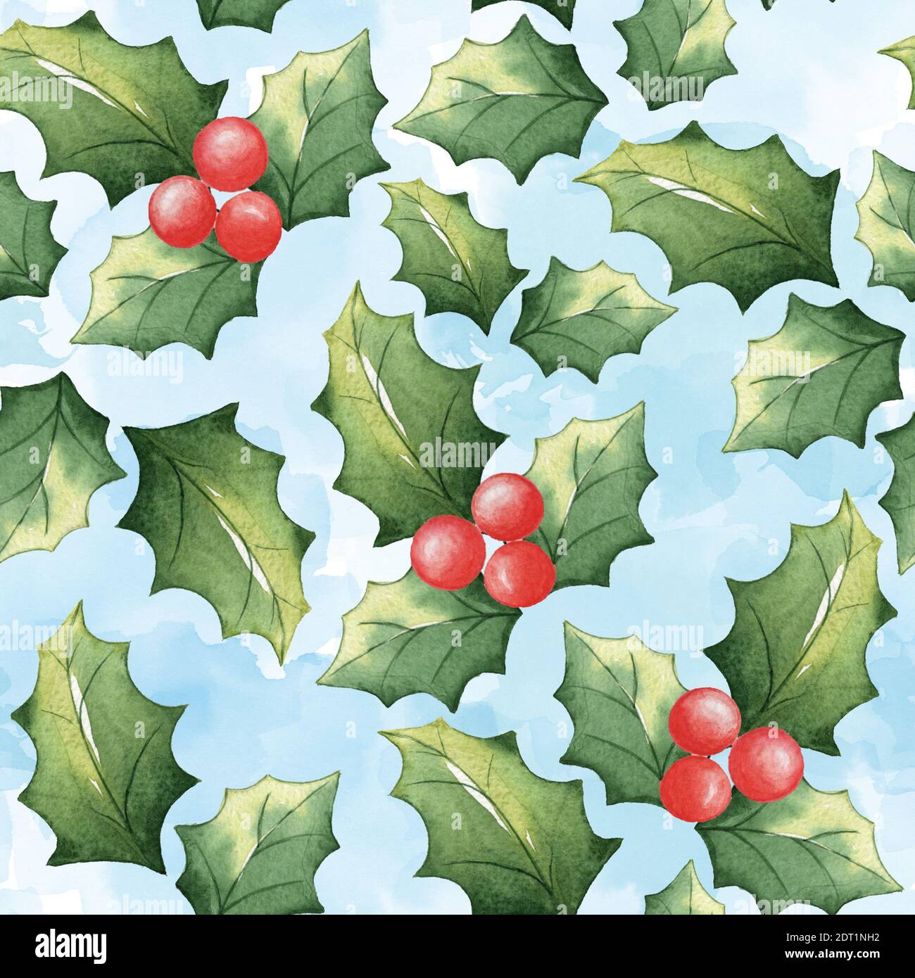 Christmas pattern with mistletoe. Watercolor drawing. Gifts, holiday  packaging. 2 Stock Photo - Alamy