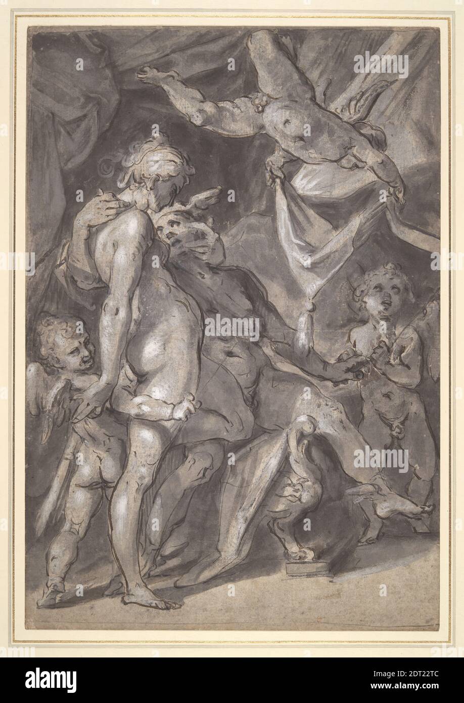 Artist: Bartholomaeus Spranger, Flemish, 1546–1611, Venus and Mercury, ca. 1600, Pen and brown ink and gray wash, heightened with white, sheet: 37 × 25.4 cm (14 9/16 × 10 in.), Made in Flanders, Flemish, 16th century, Works on Paper - Drawings and Watercolors Stock Photo