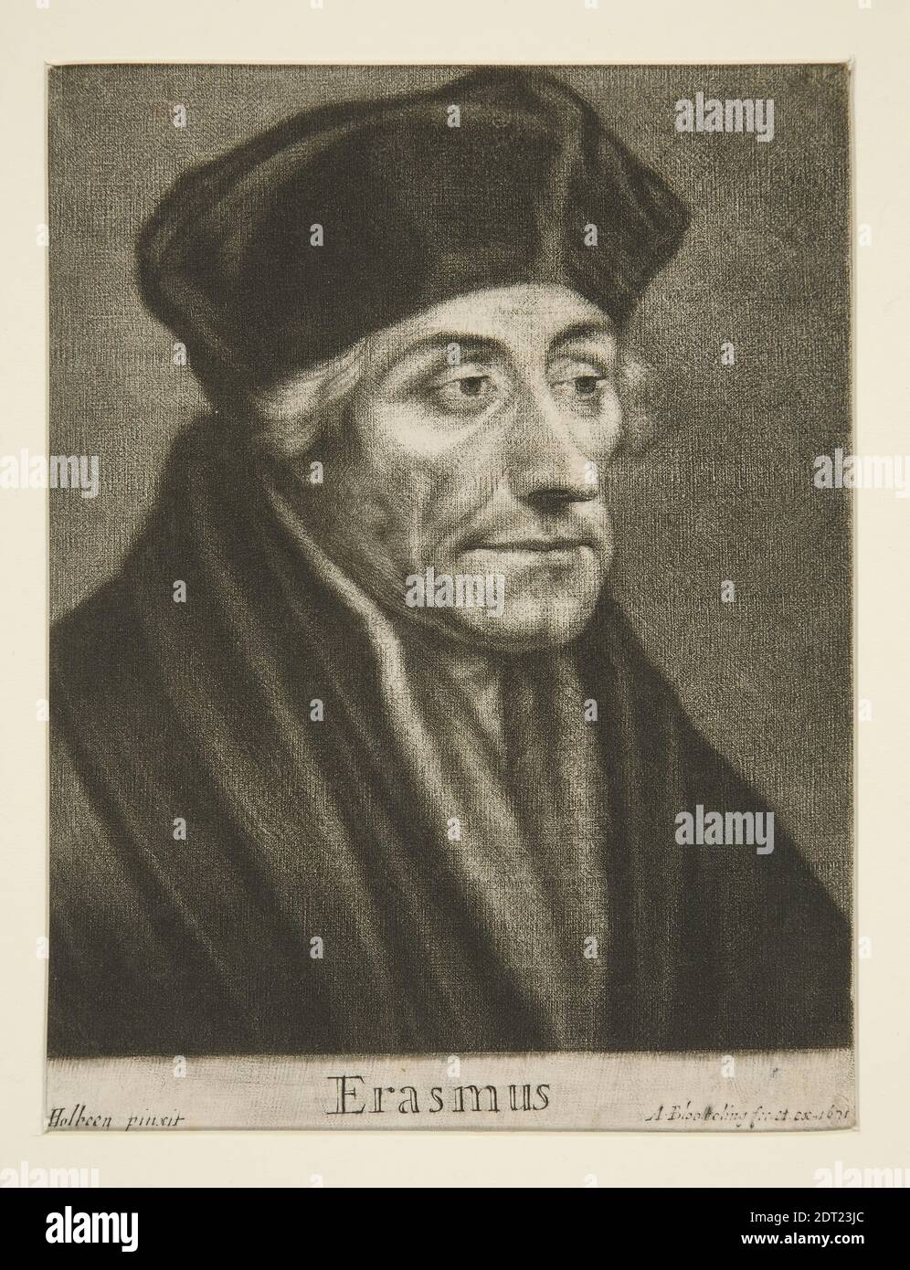 Artist: Abraham Blooteling, Dutch, 1640–1690, After: Hans Holbein the Younger, German, 1497/98–1543, Erasmus of Rotterdam, Mezzotint, sheet: 12.5 × 9.9 cm (4 15/16 × 3 7/8 in.), Made in The Netherlands, Dutch, 17th century, Works on Paper - Prints Stock Photo
