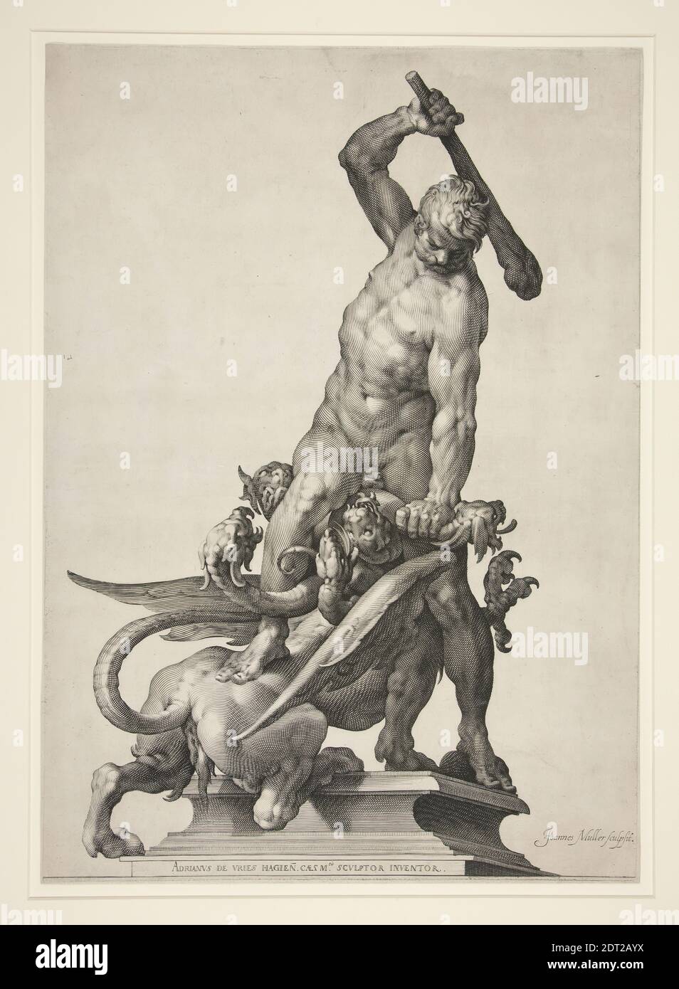 Engraver: Jan Harmensz. Muller, Dutch, 1571–1628, After: Adriaen de Vries, Dutch, 1545–1626, Hercules Killing the Hydra, ca. 1602, Engraving, sheet: 51.5 × 36.8 cm (20 1/4 × 14 1/2 in.), Made in The Netherlands, Dutch, 17th century, Works on Paper - Prints Stock Photo