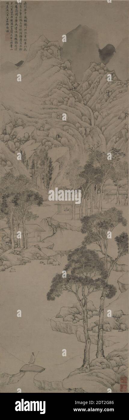 Artist: Ju Jie, Chinese, active ca. 1531–85, Landscape in the style of Wen Zhengming, Hanging scroll: ink on paper, without mounting: 34 3/4 × 11 7/16 in. (88.3 × 29.1 cm), China, Chinese, Ming dynasty (1368–1644), Paintings Stock Photo
