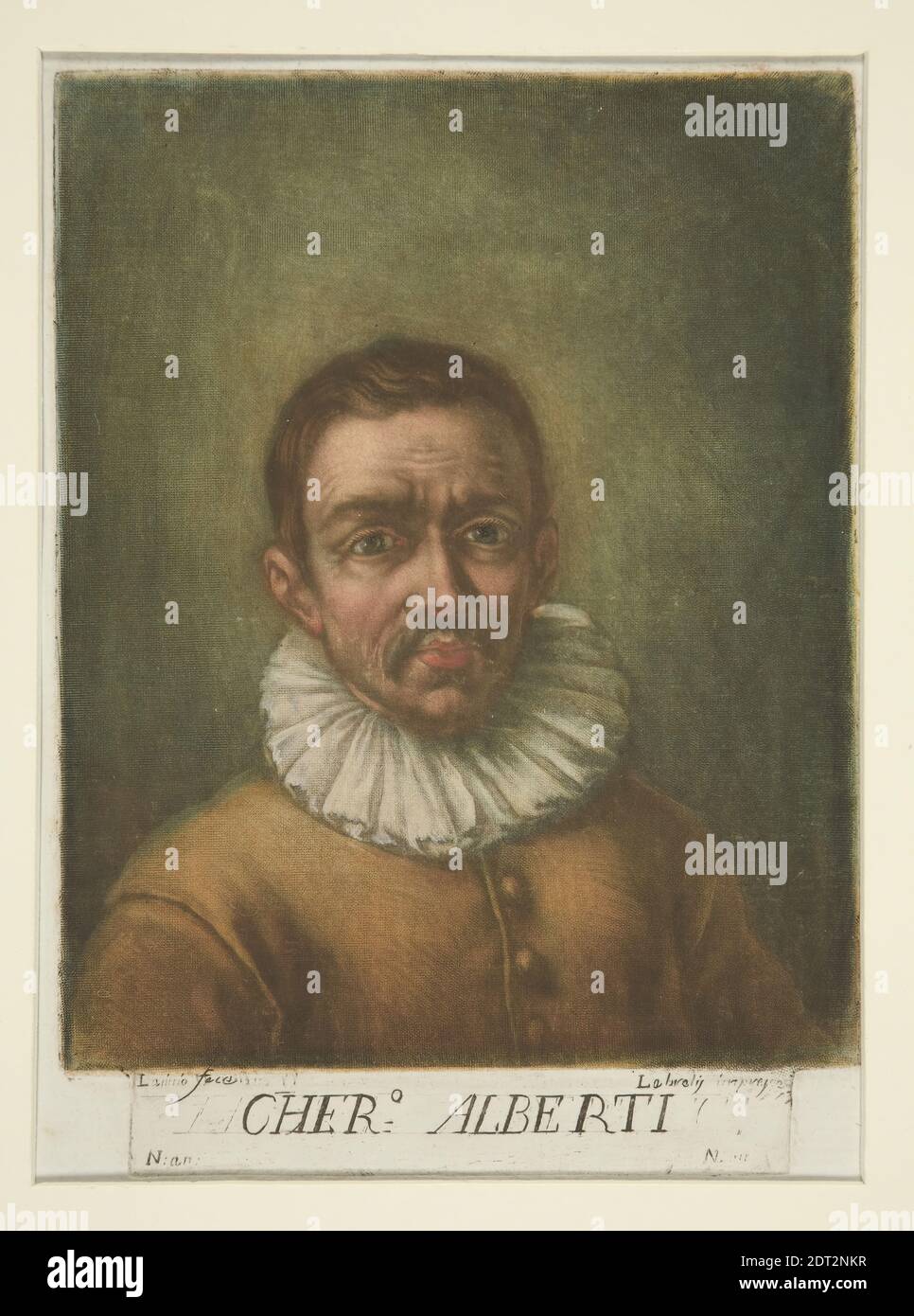 Engraver: Carlo Lasinio, Italian, 1759–1838, After: Cherubino Alberti, Italian, 1553–1615, Cherubino Alberti, from Ritratti di pittori (Portraits of Painters), ca. 1789, Color mezzotint, from 4 plates, touched by the artist (ca. 1789), platemark: 17.1 × 12.6 cm (6 3/4 × 4 15/16 in.), Made in Italy, Italian, 18th century, Works on Paper - Prints Stock Photo