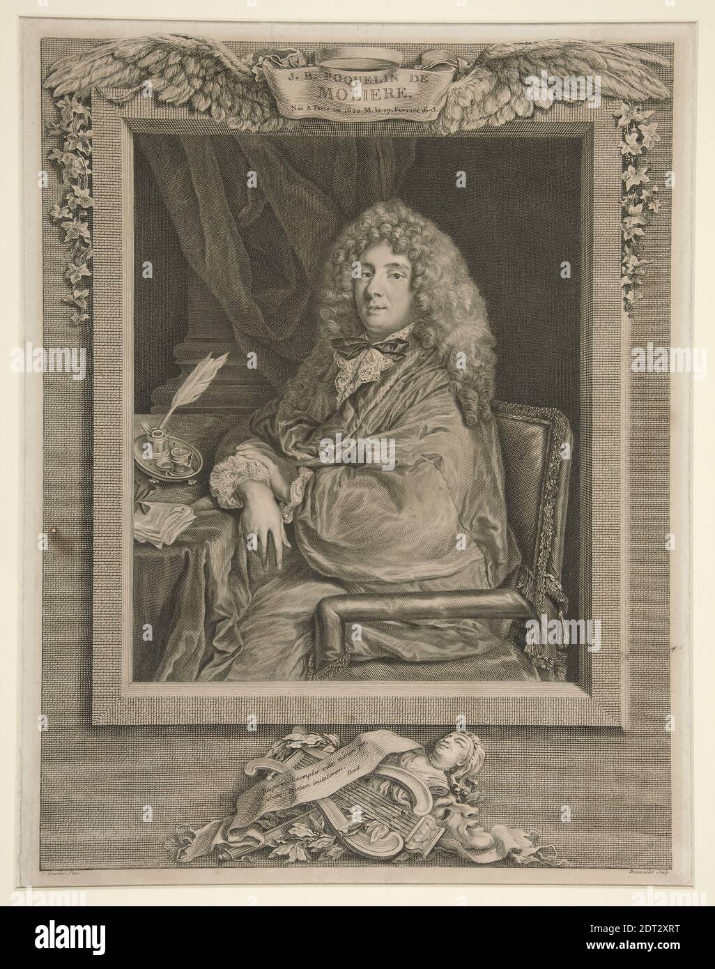 Artist: Jacques Firmin Beauvarlet, French, 1731–1797, After: Sébastien Bourdon, French, 1616–1671, Portrait of Molière, printed 1773, Engraving, Made in France, French, 18th century, Works on Paper - Prints Stock Photo