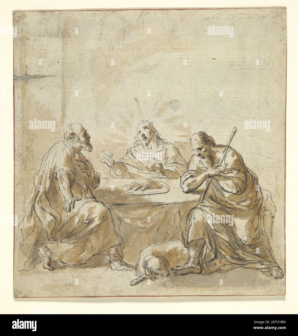 Artist: Leonard Bramer, Dutch, 1596–1674, Supper at Emmaus, Pen and ink, brown and grey wash, sheet: 18.6 × 17.4 cm (7 5/16 × 6 7/8 in.), Made in The Netherlands, Dutch, 17th century, Works on Paper - Drawings and Watercolors Stock Photo