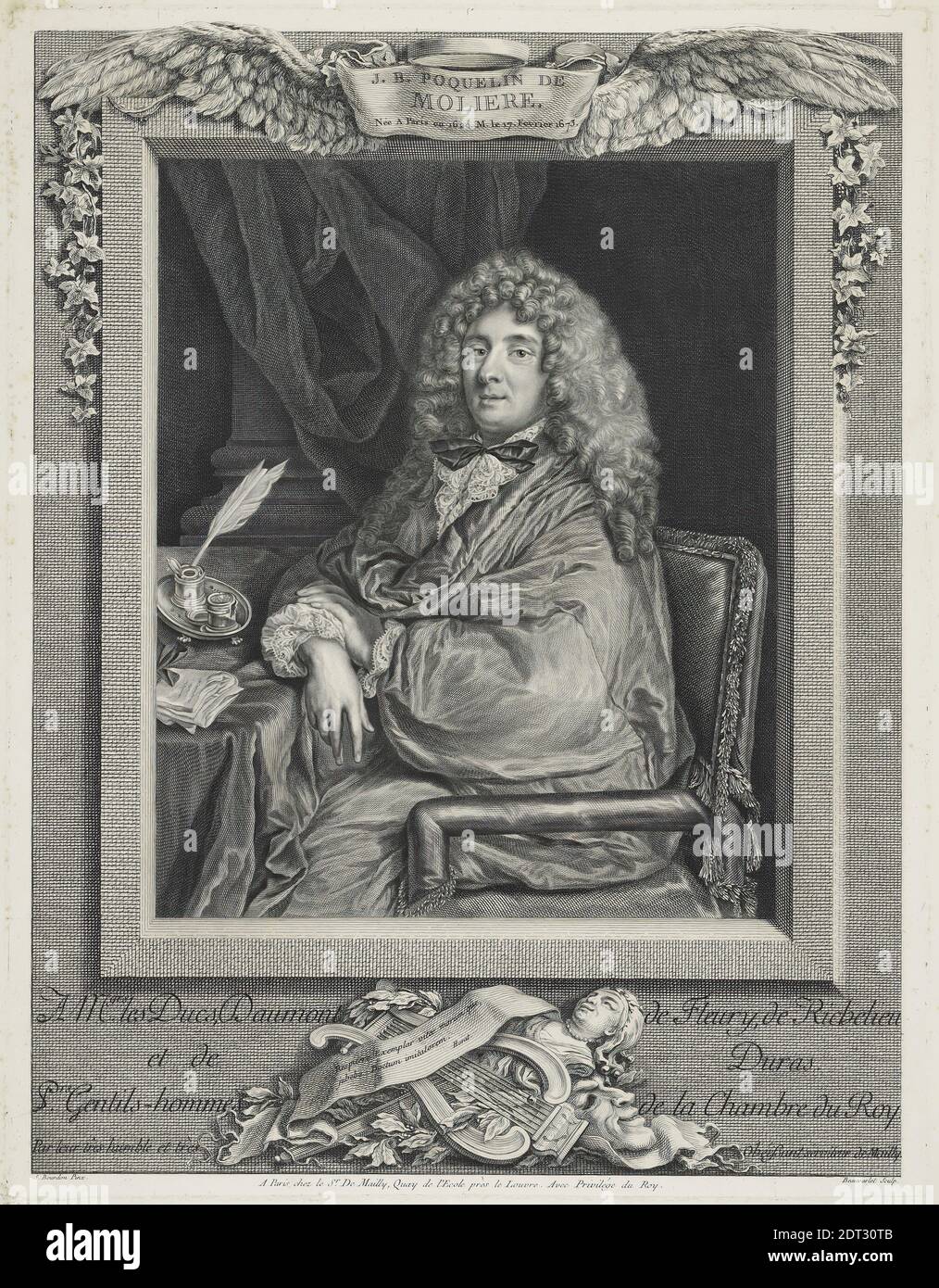 Artist: Jacques Firmin Beauvarlet, French, 1731–1797, After: Sébastien Bourdon, French, 1616–1671, Portrait of Molière, Engraving, image: 45.7 × 35.2 cm (18 × 13 7/8 in.), French, 18th century, Works on Paper - Prints Stock Photo