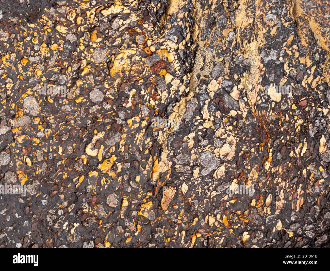 Detail of a breccia boulder in a river bed on the western slopes of the Andes in Ecuador Stock Photo