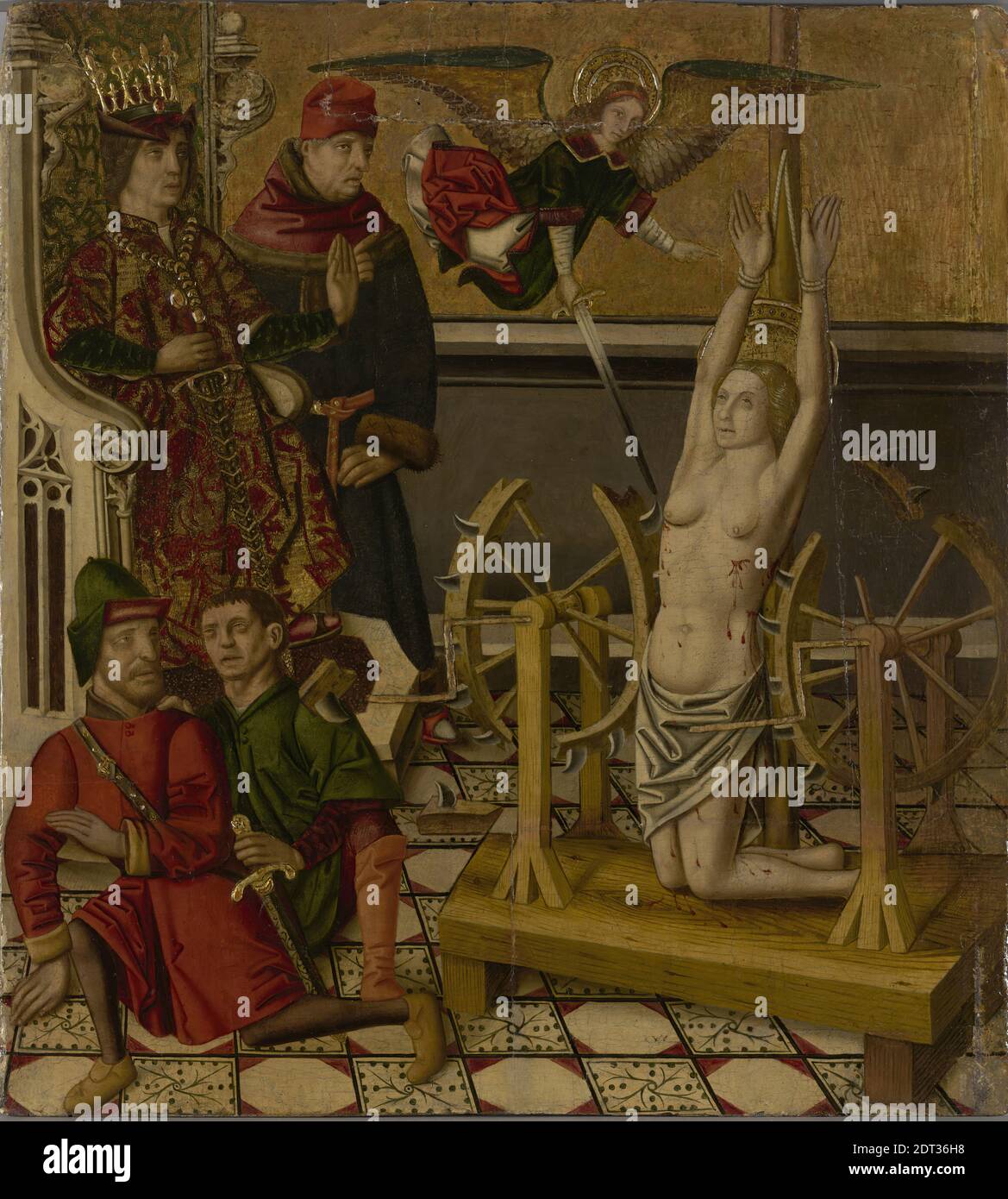Artist: Miguel Ximénez, Spanish, active 1466–1505, The Martyrdom of Saint Catherine, ca. 1490, Tempera on panel, framed: 94.3 × 68.58 × 7.94 cm (37 1/8 × 27 × 3 1/8 in.), Spanish, Catalonia, 15th century, Paintings Stock Photo