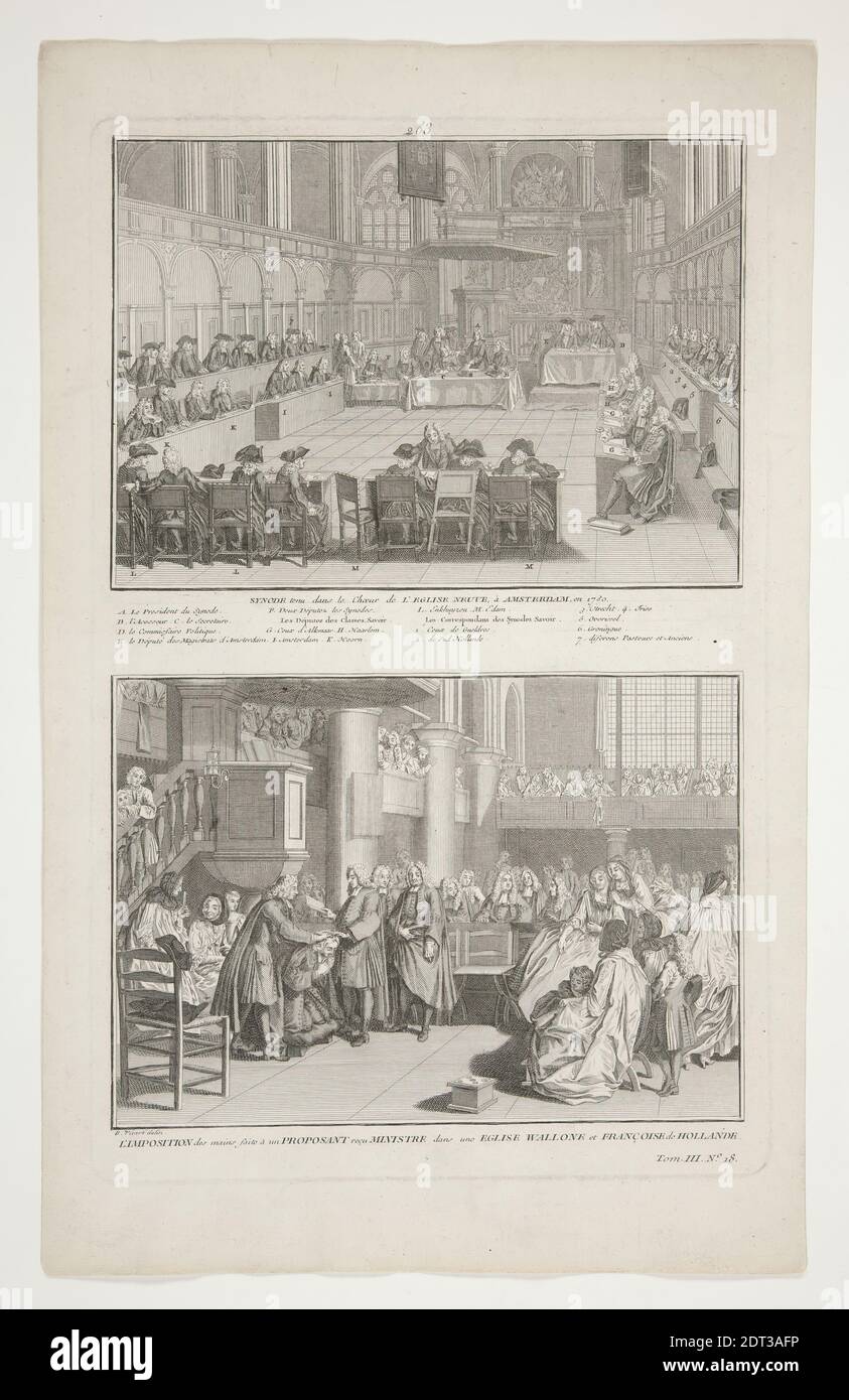 Artist: Bernard Picart, French, 1673–1733, Scenes of the Contemporary Dutch Church (from Ceremonies et coutumes religeuses de tous les peuples du monde), 18th–17th Century, Engraving and etching, image: 34.4 × 22.2 cm (13 9/16 × 8 3/4 in.), French, 17th–18th century, Works on Paper - Prints Stock Photo