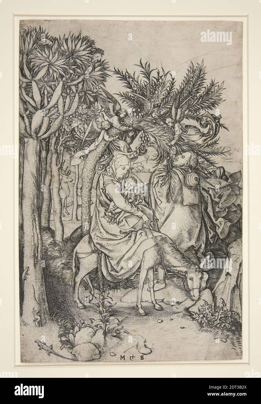 Artist: Martin Schongauer, German, ca. 1440/50–1491, The Flight into Egypt, ca. 1470–1475, Engraving, Sheet: 25.9 × 16.9 cm (10 3/16 × 6 5/8in.), Made in Germany, German, 15th century, Works on Paper - Prints Stock Photo