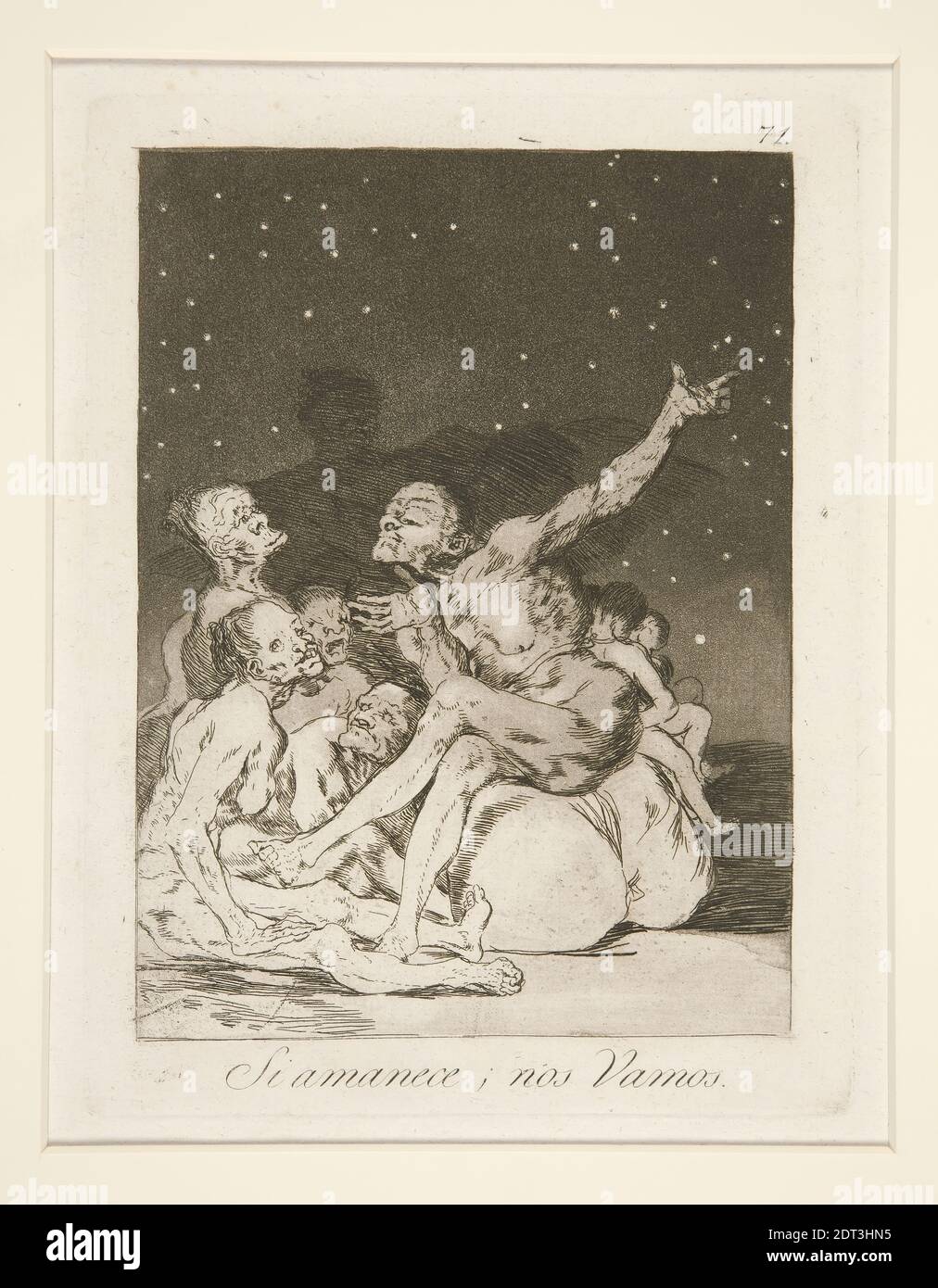 Artist: Francisco Goya, Spanish, 1746–1828, Si amanece, nos vamos (When Day Breaks We Will Be Off), pl. 71 from the series Los caprichos, Etching and burnished aquatint; first edition, platemark: 19.7 × 15 cm (7 3/4 × 5 7/8 in.), Made in Spain, Spanish, 18th century, Works on Paper - Prints Stock Photo