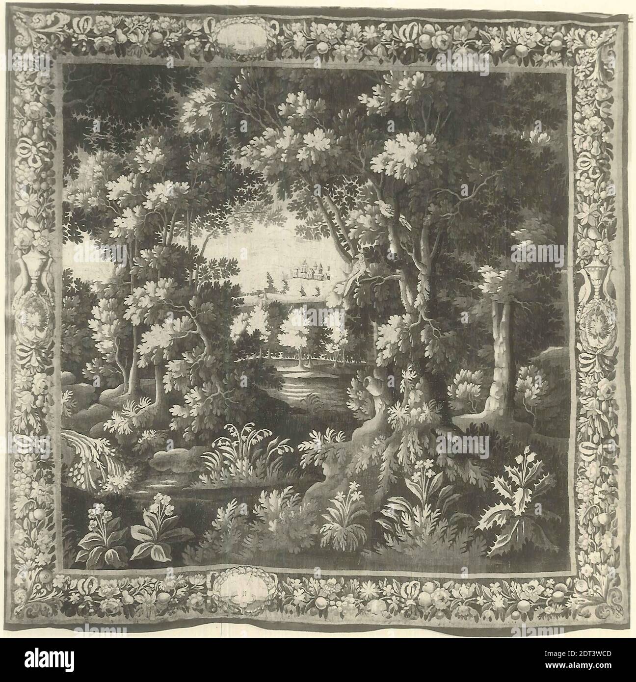 Maker: Unknown, Verdure tapestry, early 18th century, Wool and silk, 268 × 276.9 cm (105 1/2 × 109 in.), French, Aubusson, 18th century, Textiles Stock Photo