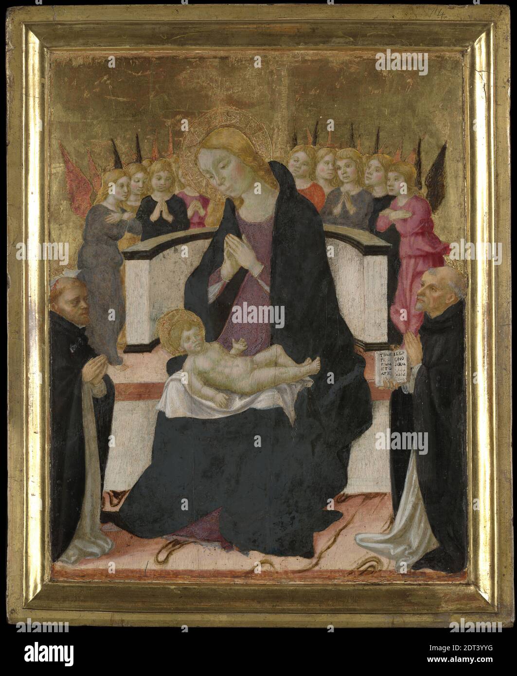 Artist: Lorenzo d’ Alessandro da Sanseverino, Italian, active ca. 1445–1503, Virgin Mary and the Infant Jesus with Saints and Angels, ca. 1480, Egg tempera and gold on wood panel, 37.5 × 30.78 cm (14 3/4 × 12 1/8 in.), Italian, Marche, 15th century, Paintings Stock Photo