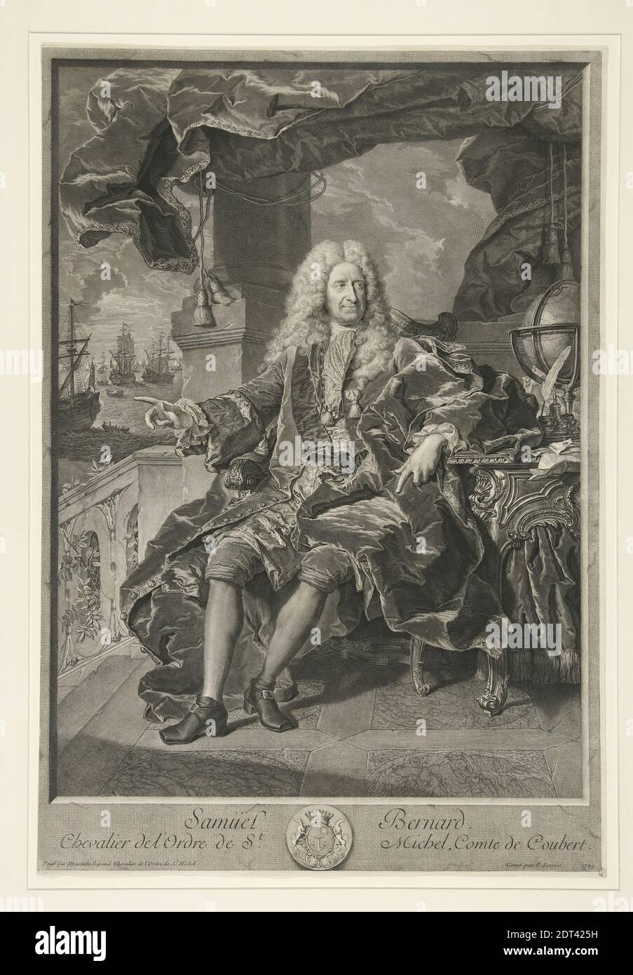 Artist: Pierre Imbert Drevet, French, 1697–1739, After: Hyacinthe Rigaud, French, 1659–1743, Portrait of Samuel Bernard, Count of Coubert, Engraving, 62.5 × 42.9 cm (24 5/8 × 16 7/8 in.), French, 18th century, Works on Paper - Prints Stock Photo