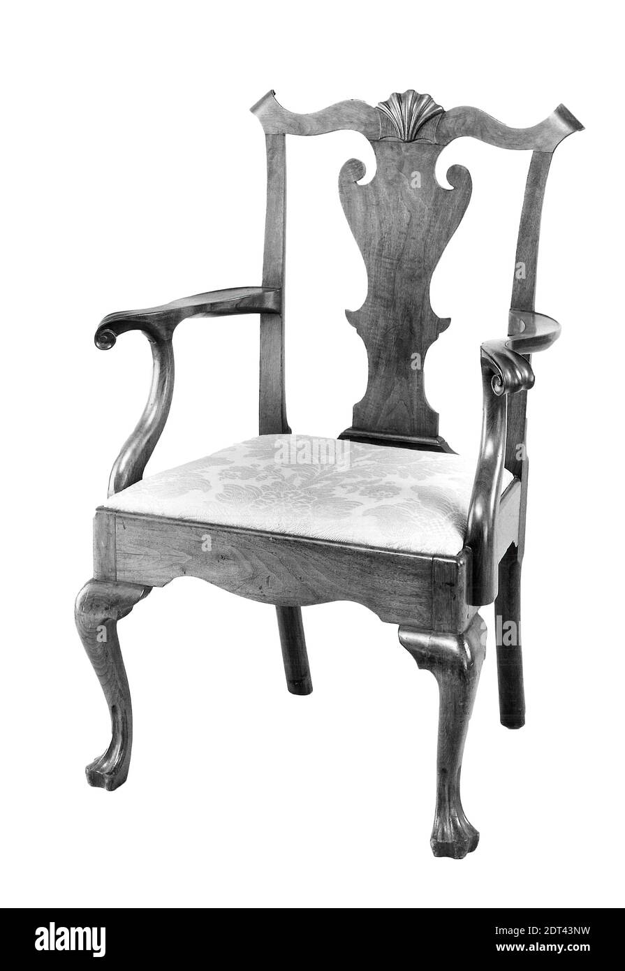 Armchair, American black walnut; slip seat frame of pine of the Taeda group, 40 1/8 × 18 1/16 × 17 5/8 in. (101.9 × 45.9 × 44.8 cm), Made in Philadelphia, Pennsylvania, North America, American, 18th century, Furniture Stock Photo
