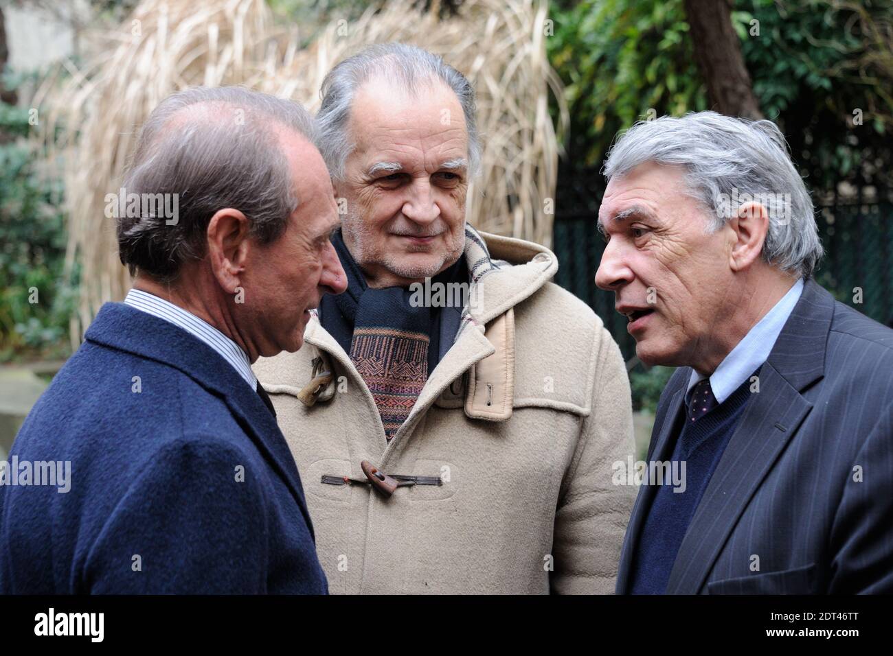Paris mayor Bertrand Delanoe, Jean-Christophe Mitterrand and Gilbert  Mitterrand attending a tree planting ceremony to pay tribute to Danielle  Mitterrand, the late wife of France's president Francois Mitterrand, at  Square Danielle Mitterrand