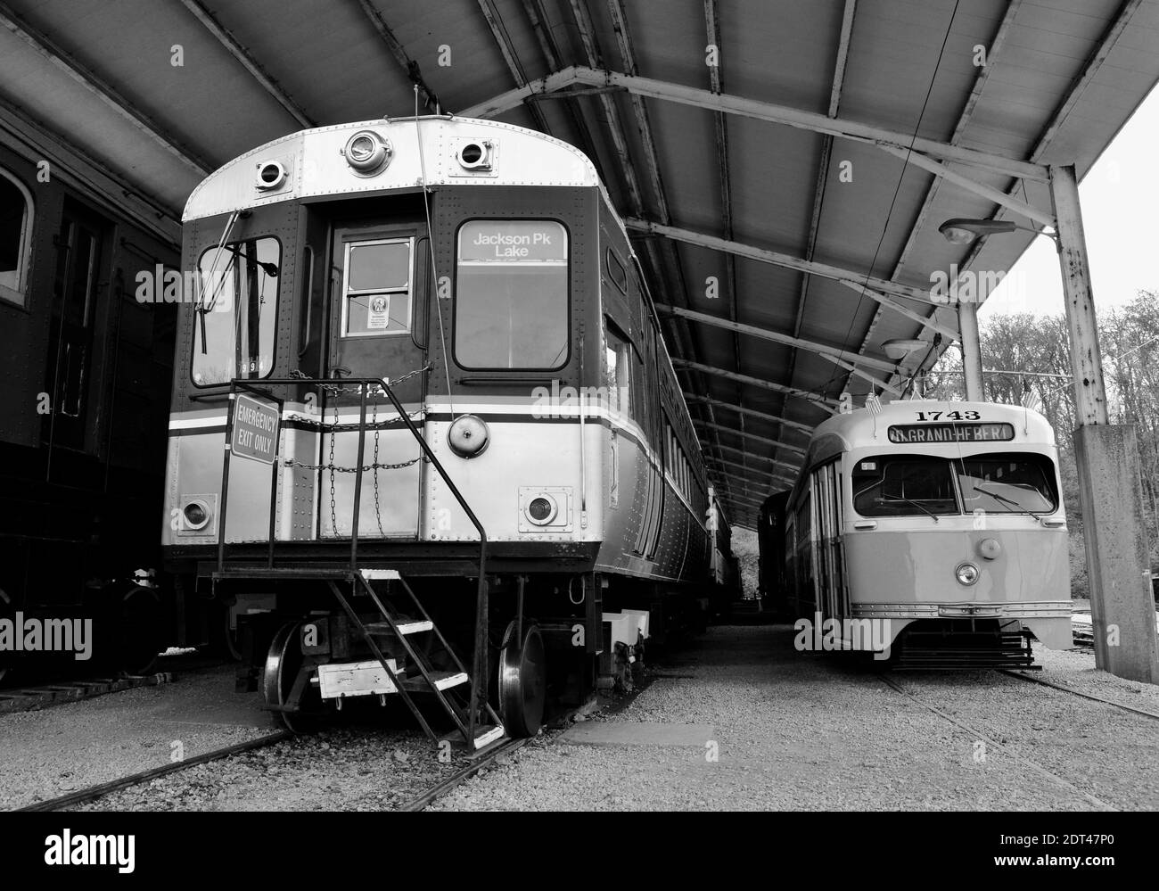 Old trolley cars at the National Museum of Transportation Stock Photo