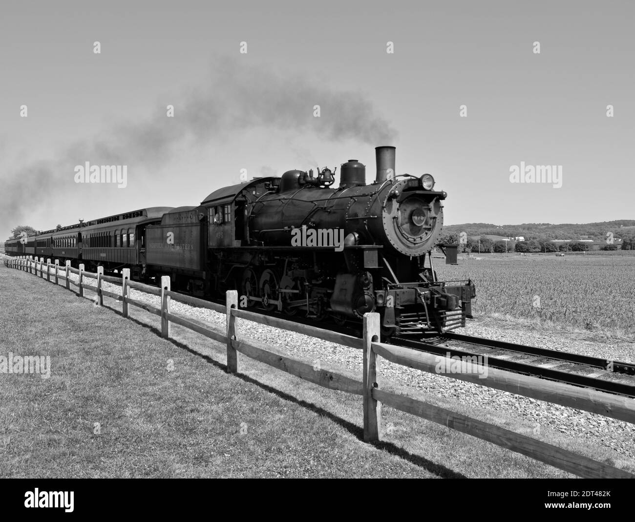 Strasburg Rail Road 4-8-0 steam locomotive #475 pulling a passenger train Stock Photo