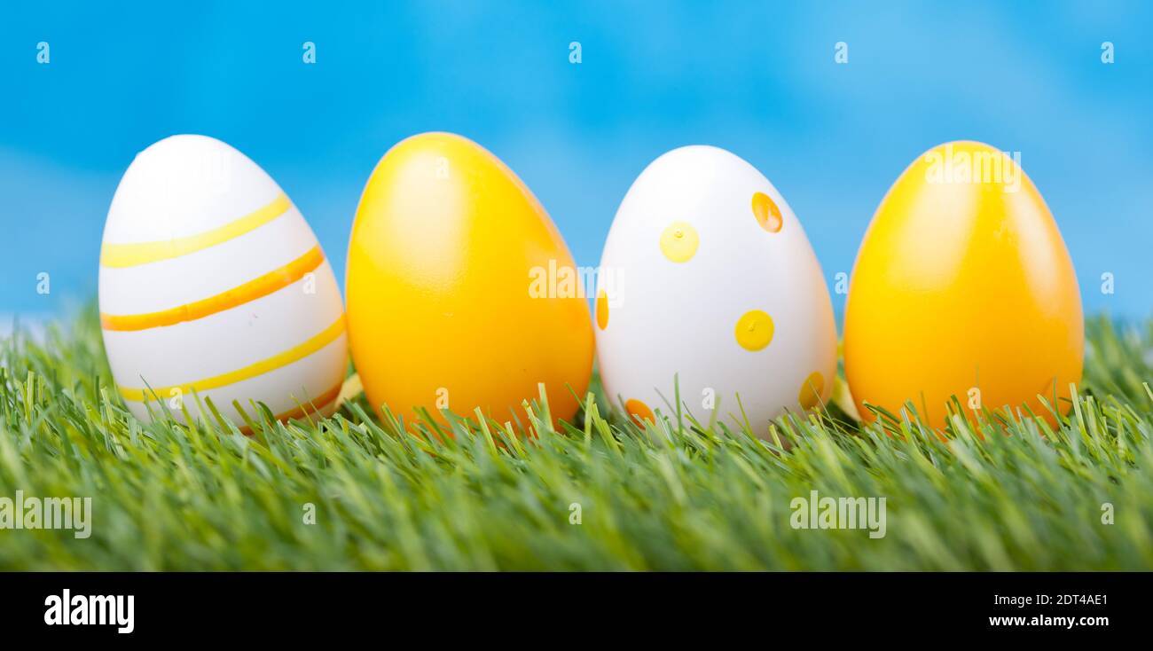 easter eggs in green grass Stock Photo - Alamy