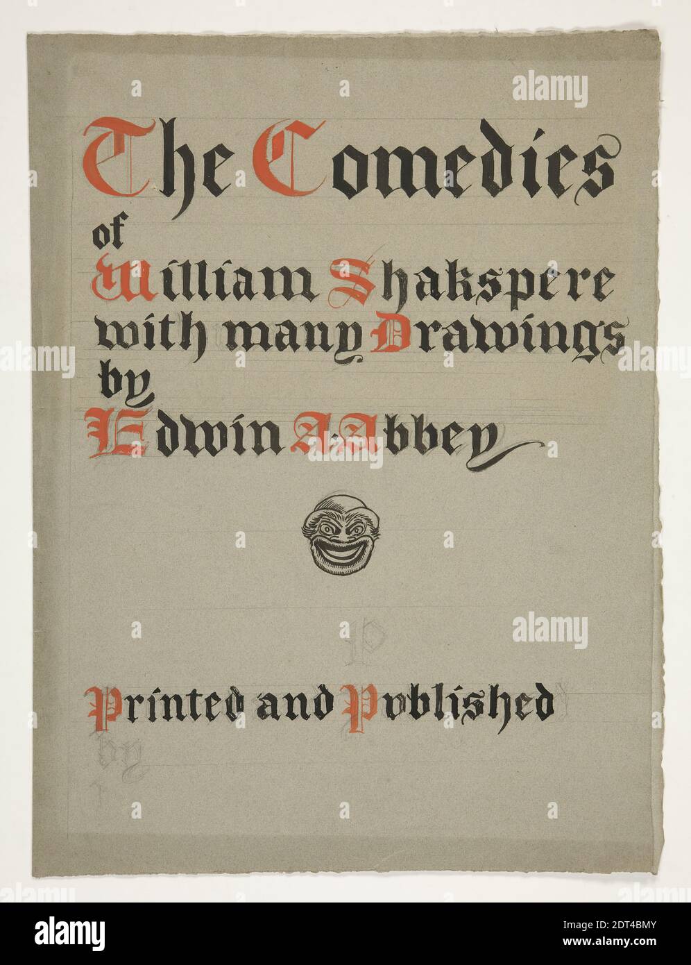 Artist: Edwin Austin Abbey, American, 1852–1911, M.A., 1897, Title page to The Comedies by William Shakespeare, Pen and ink, pastel, watercolor, Green laid, 41.6 × 31.3 cm (16 3/8 × 12 5/16 in.), Made in United States, American, 19th century, Works on Paper - Drawings and Watercolors Stock Photo