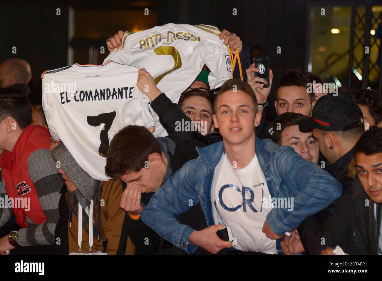Cristiano Ronaldo fans during a photo call prior to the FIFA Ballon d'Or  2013 gala at the Kongresshalle in Zurich, Switzerland, on January 13, 2014.  Photo by Henri Szwarc/ABACAPRESS.COM Stock Photo -