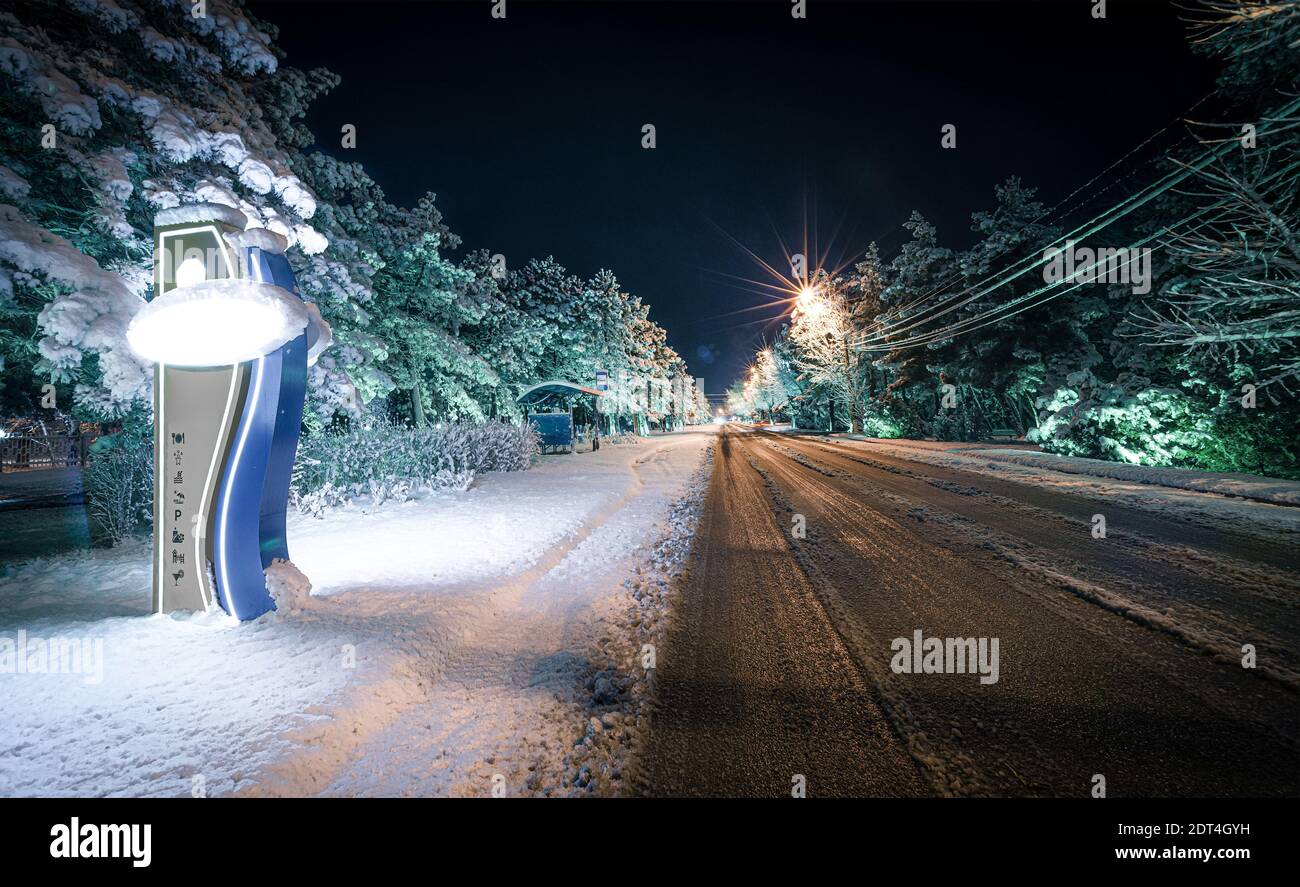 winter scenic road at night Stock Photo - Alamy