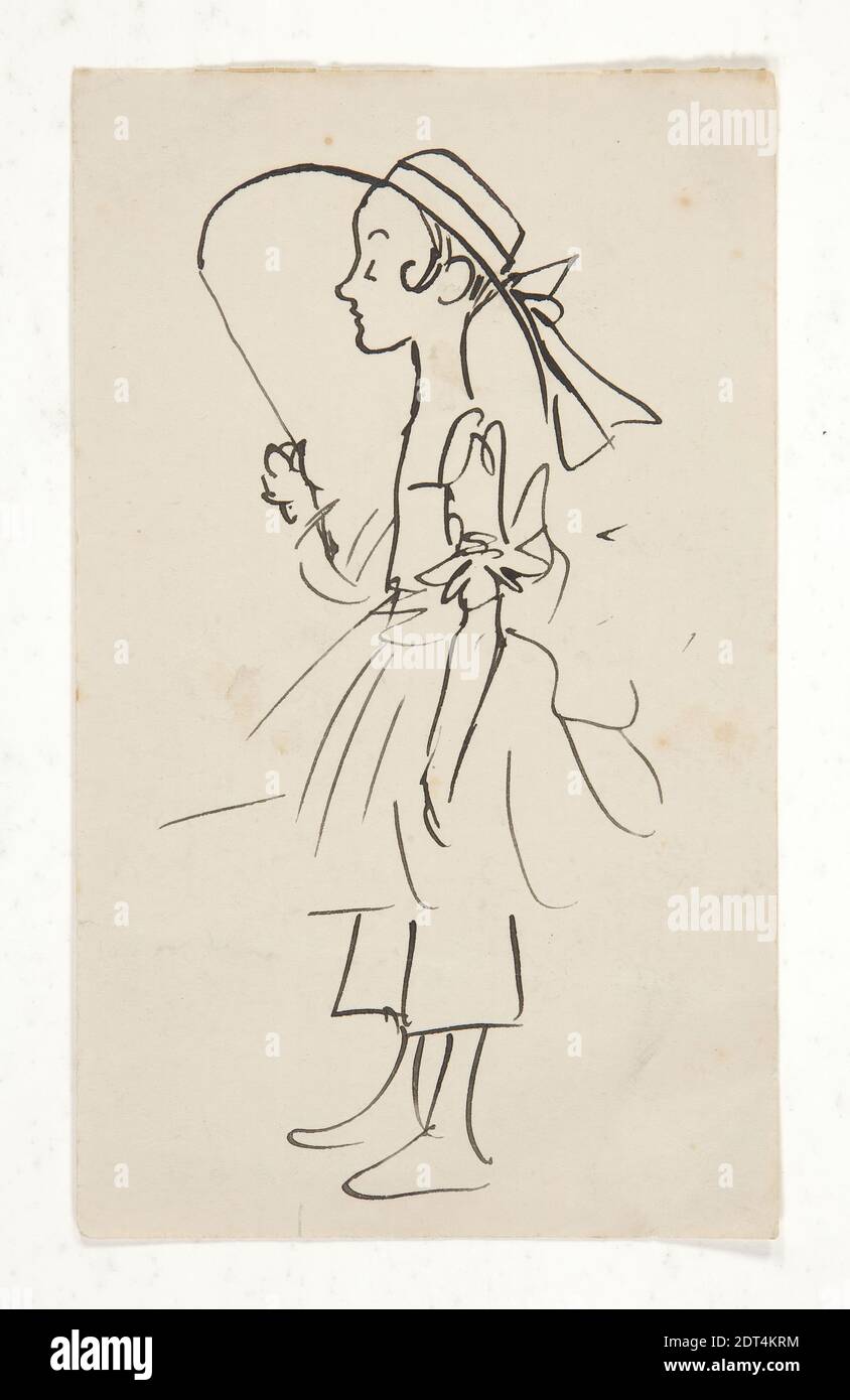Artist: Edwin Austin Abbey, American, 1852–1911, M.A., 1897, Cartoon of a young girl, Pen and ink, Wove, 12.6 × 7.5 cm (4 15/16 × 2 15/16 in.), Made in United States, American, 19th century, Works on Paper - Drawings and Watercolors Stock Photo